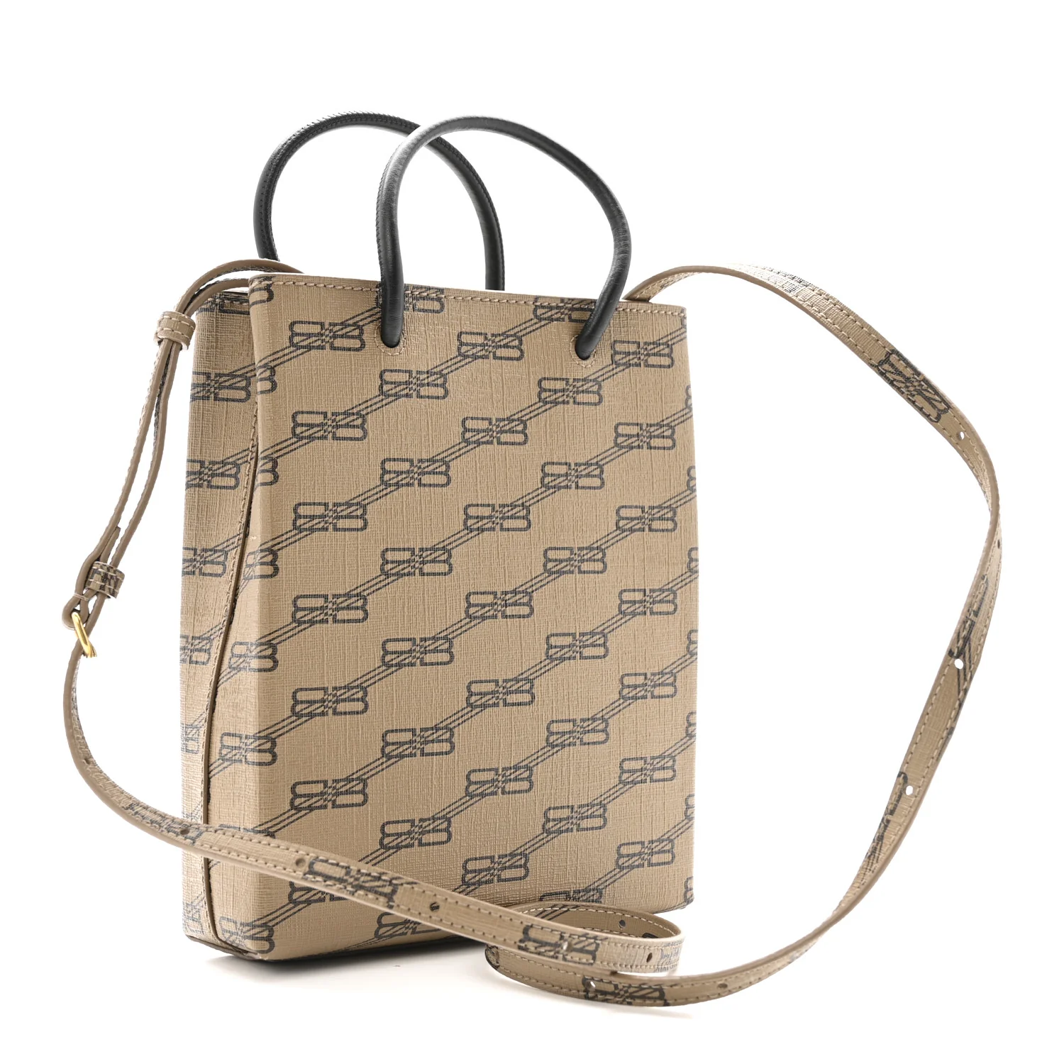 Coated Canvas BB Monogram Allover Logo Shopping Bag Beige Brown Black - Image 3
