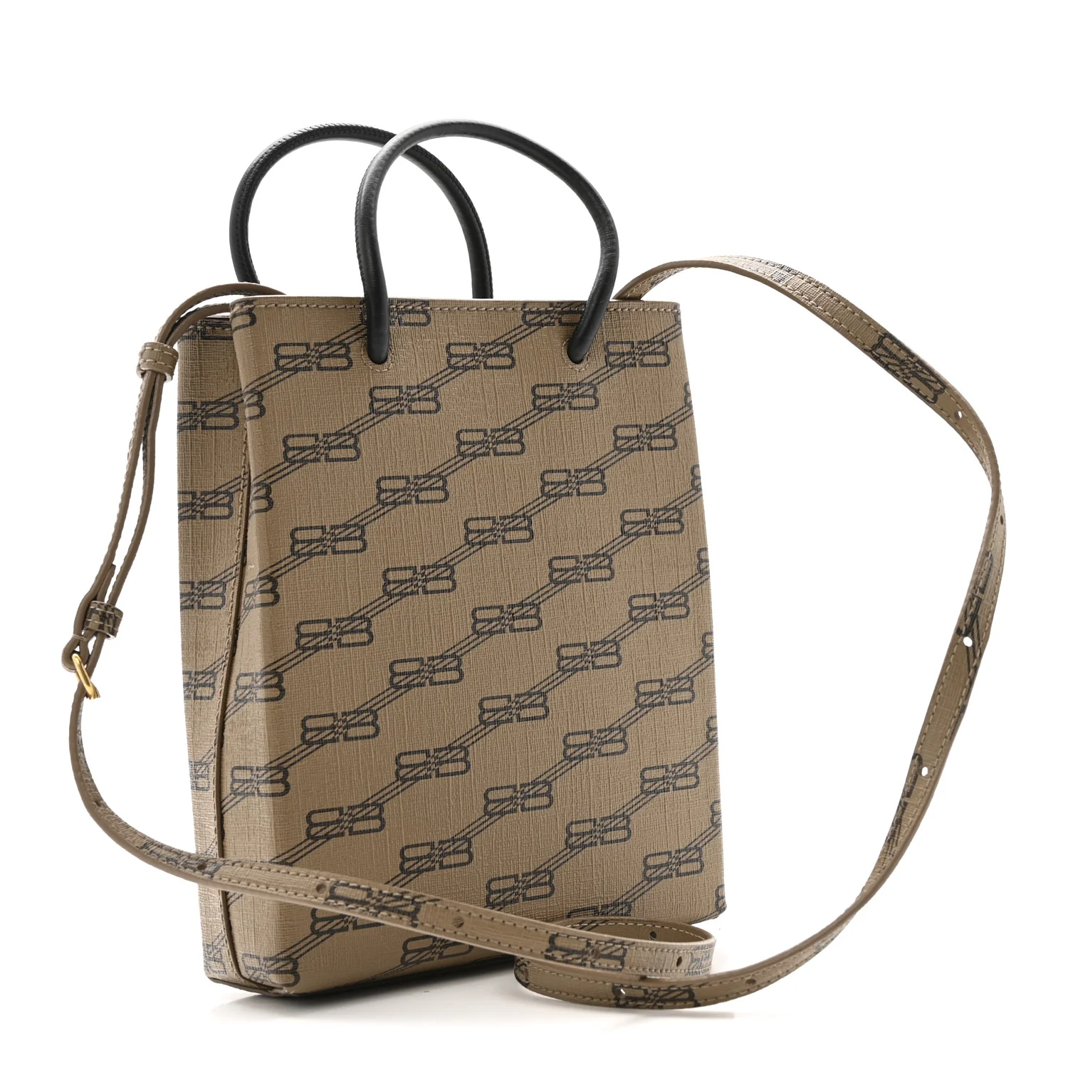 Coated Canvas BB Monogram Allover Logo Shopping Bag Beige Brown Black - Image 4
