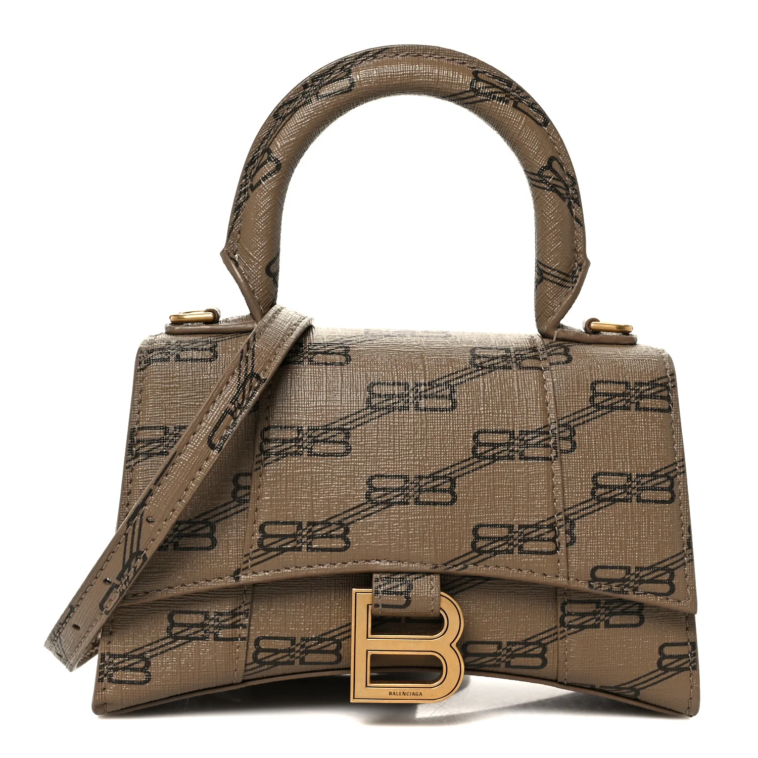 Coated Canvas BB Monogram Hourglass Top Handle Bag XS Beige Brown