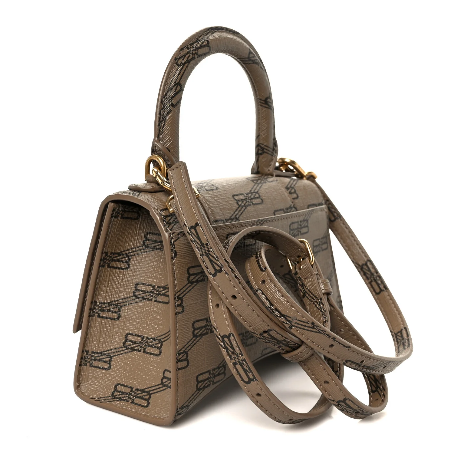 Coated Canvas BB Monogram Hourglass Top Handle Bag XS Beige Brown - Image 3