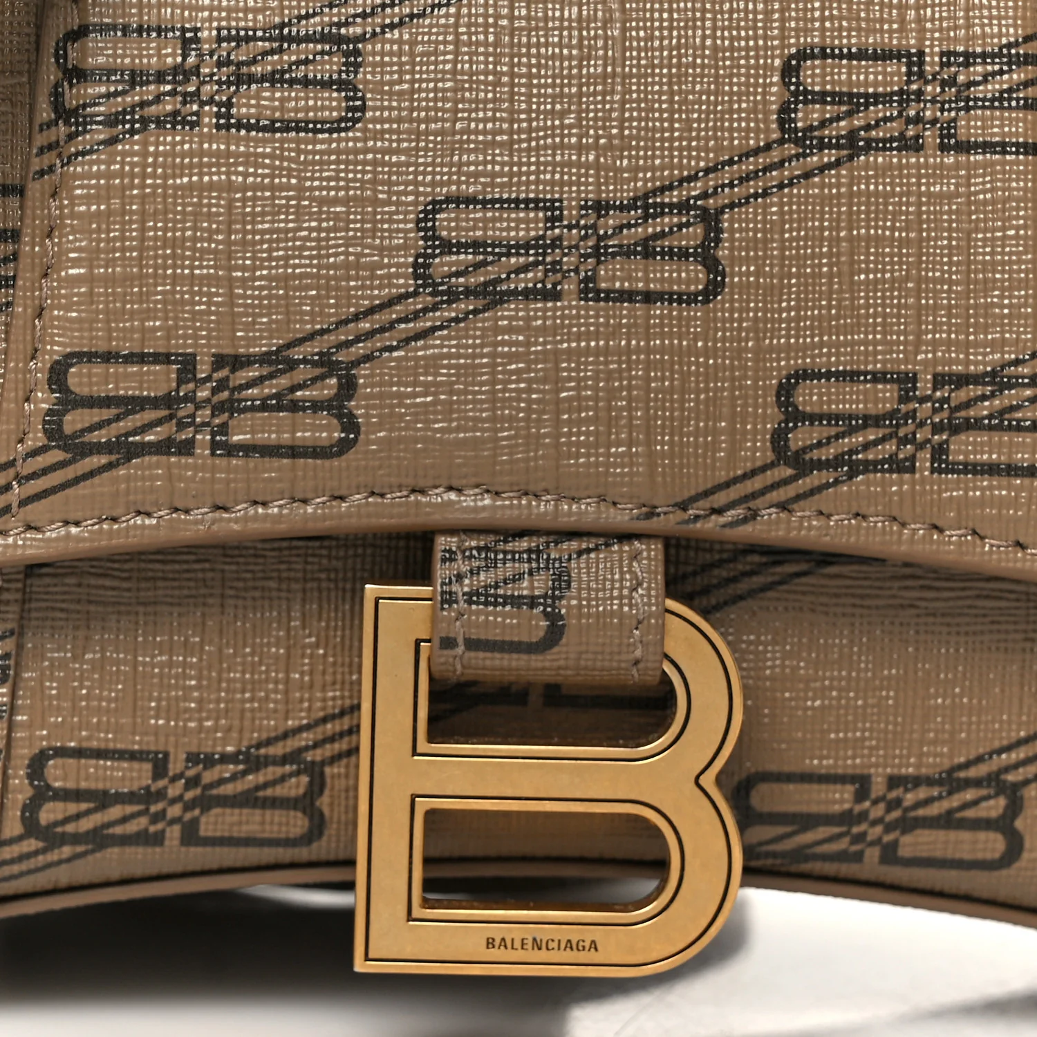 Coated Canvas BB Monogram Hourglass Top Handle Bag XS Beige Brown - Image 8