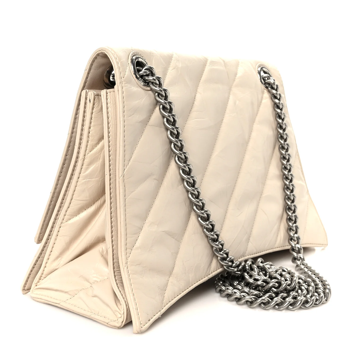 Crushed Calfskin Quilted Medium Crush Chain Bag Nude - Image 3