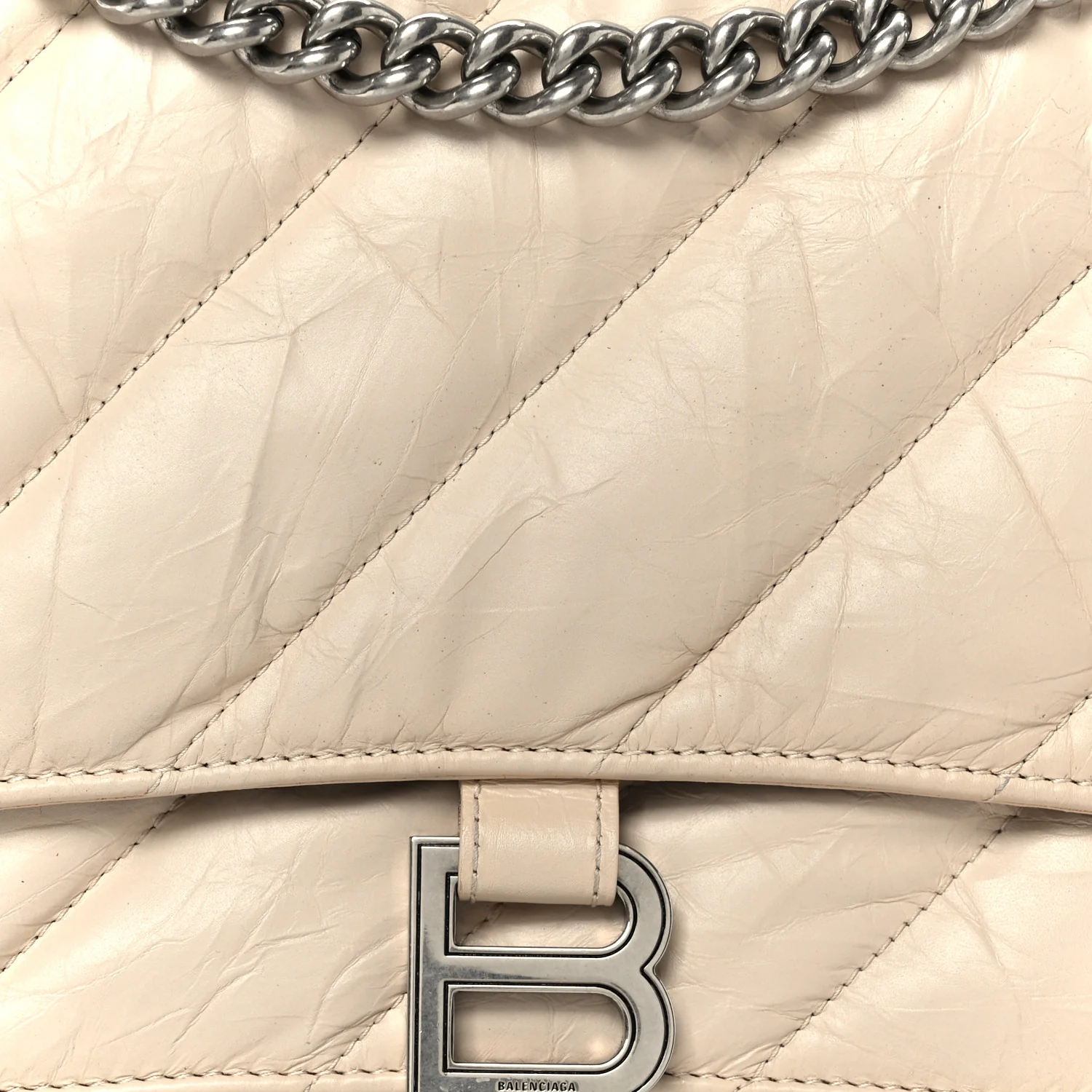 Crushed Calfskin Quilted Medium Crush Chain Bag Nude - Image 7