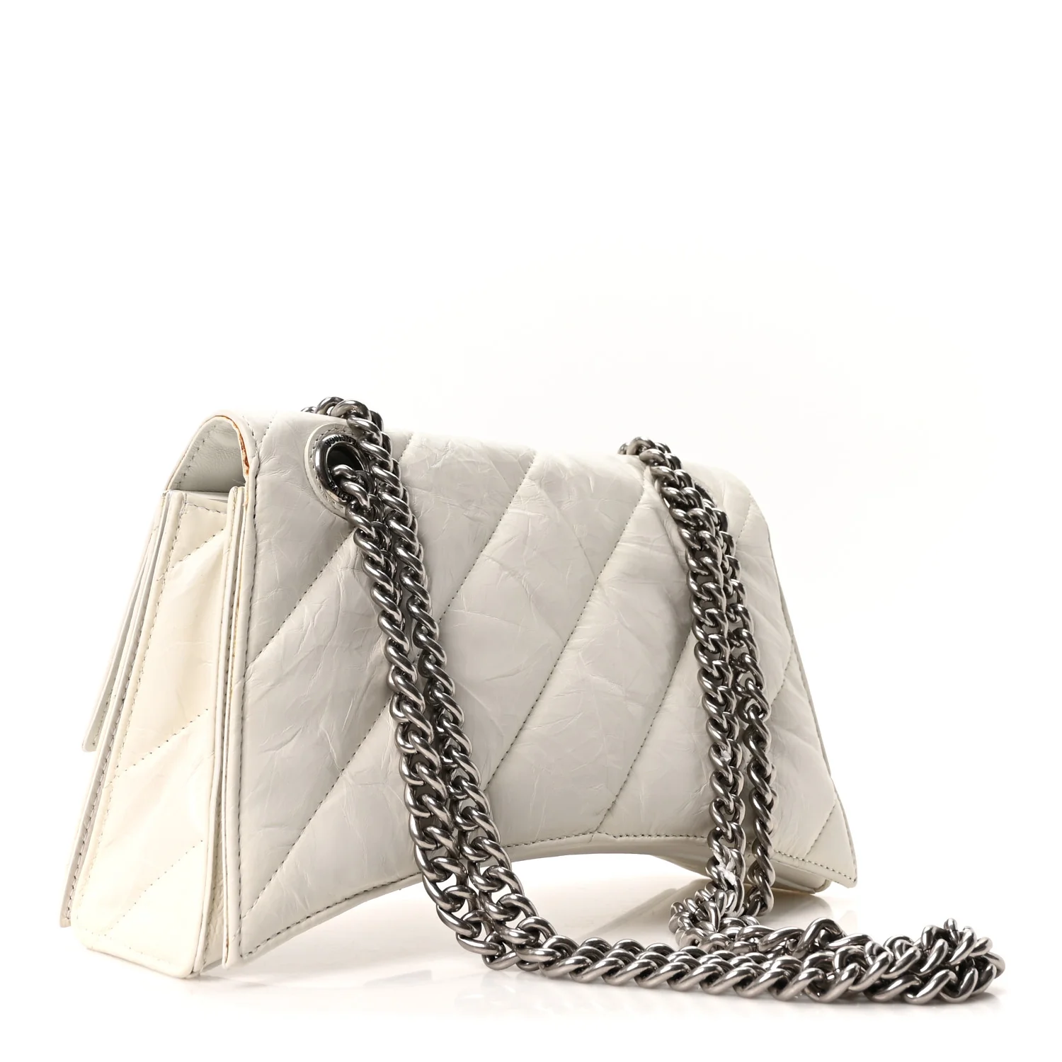 Crushed Calfskin Quilted Small Crush Chain Bag Optic White - Image 3
