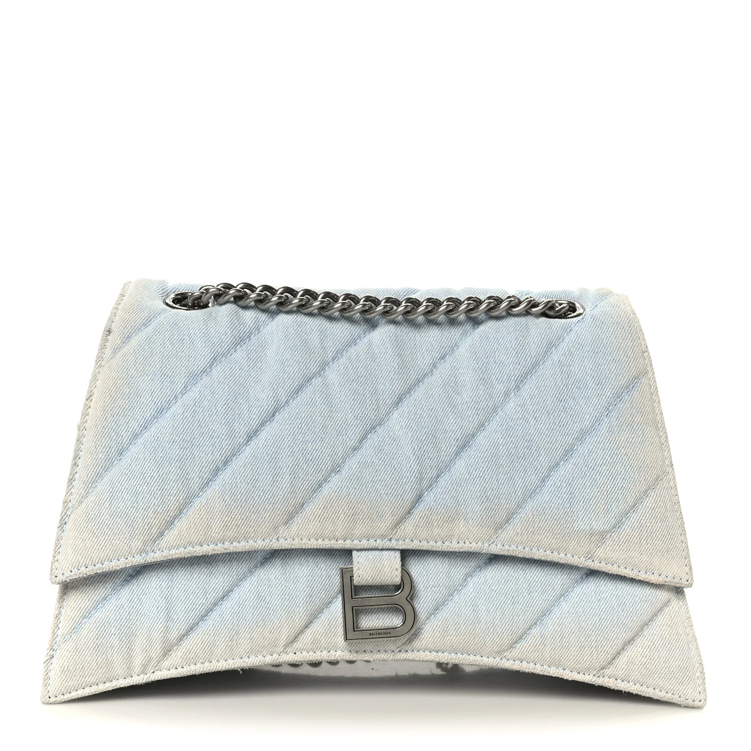 Crushed Washed Denim Quilted Medium Crush Chain Bag Pale Blue