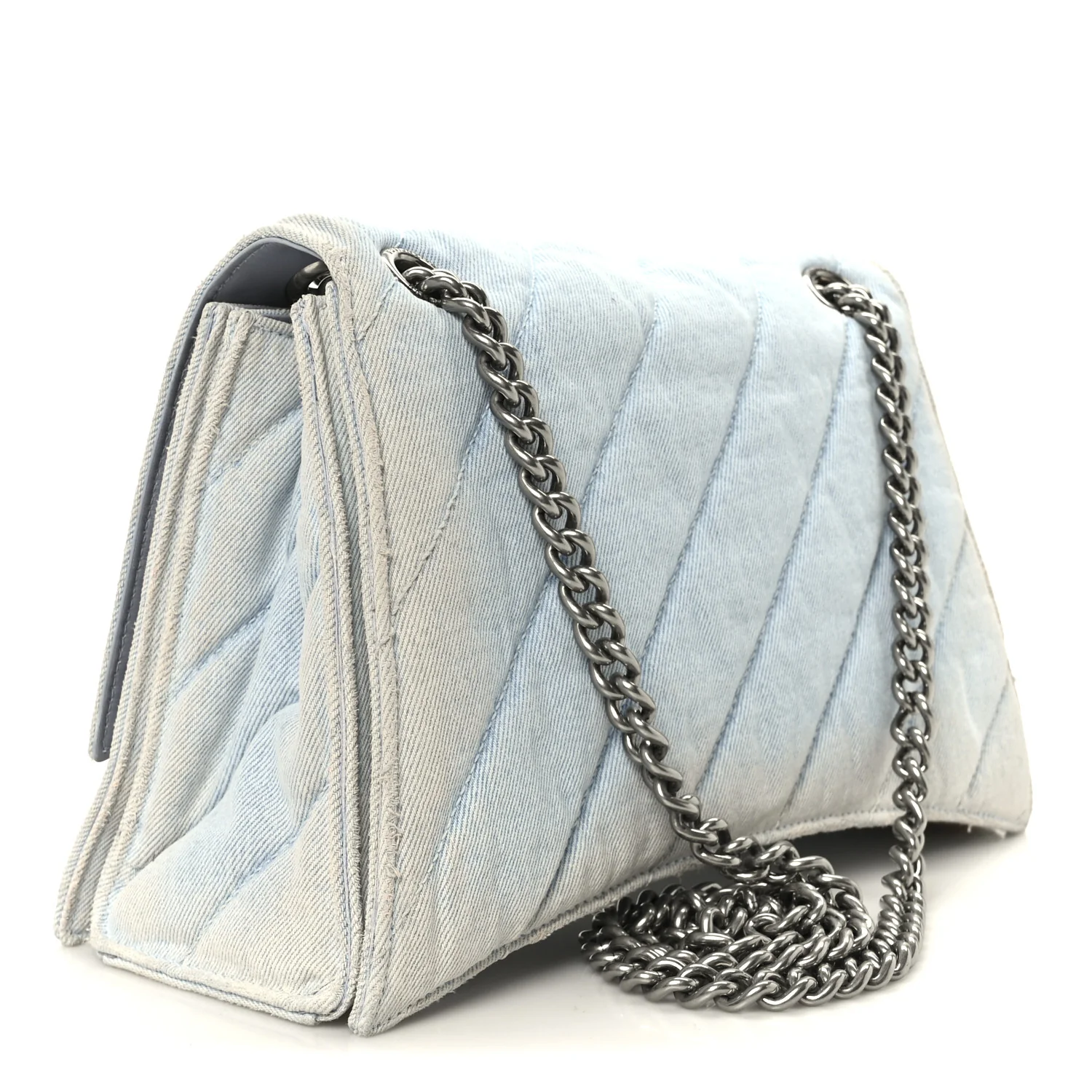 Crushed Washed Denim Quilted Medium Crush Chain Bag Pale Blue - Image 3