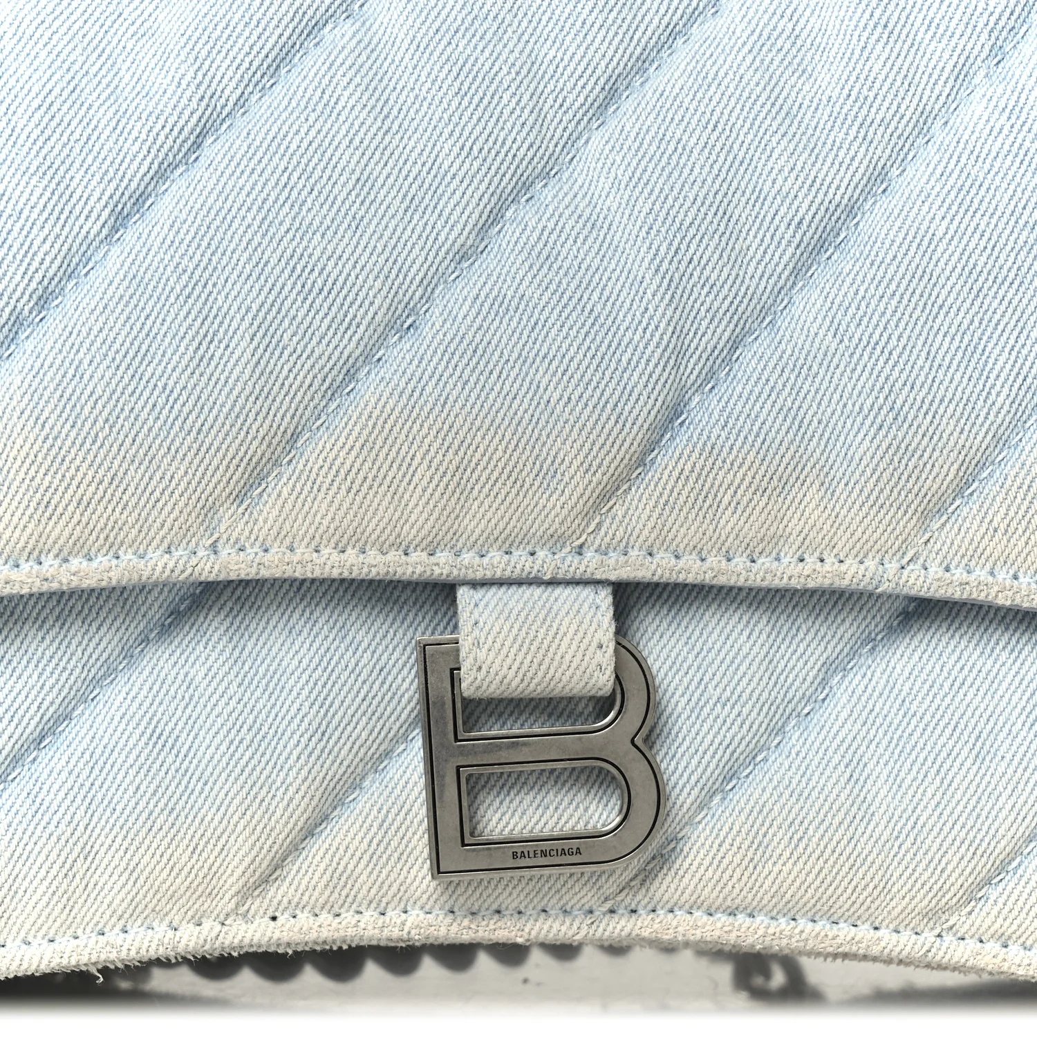 Crushed Washed Denim Quilted Medium Crush Chain Bag Pale Blue - Image 8