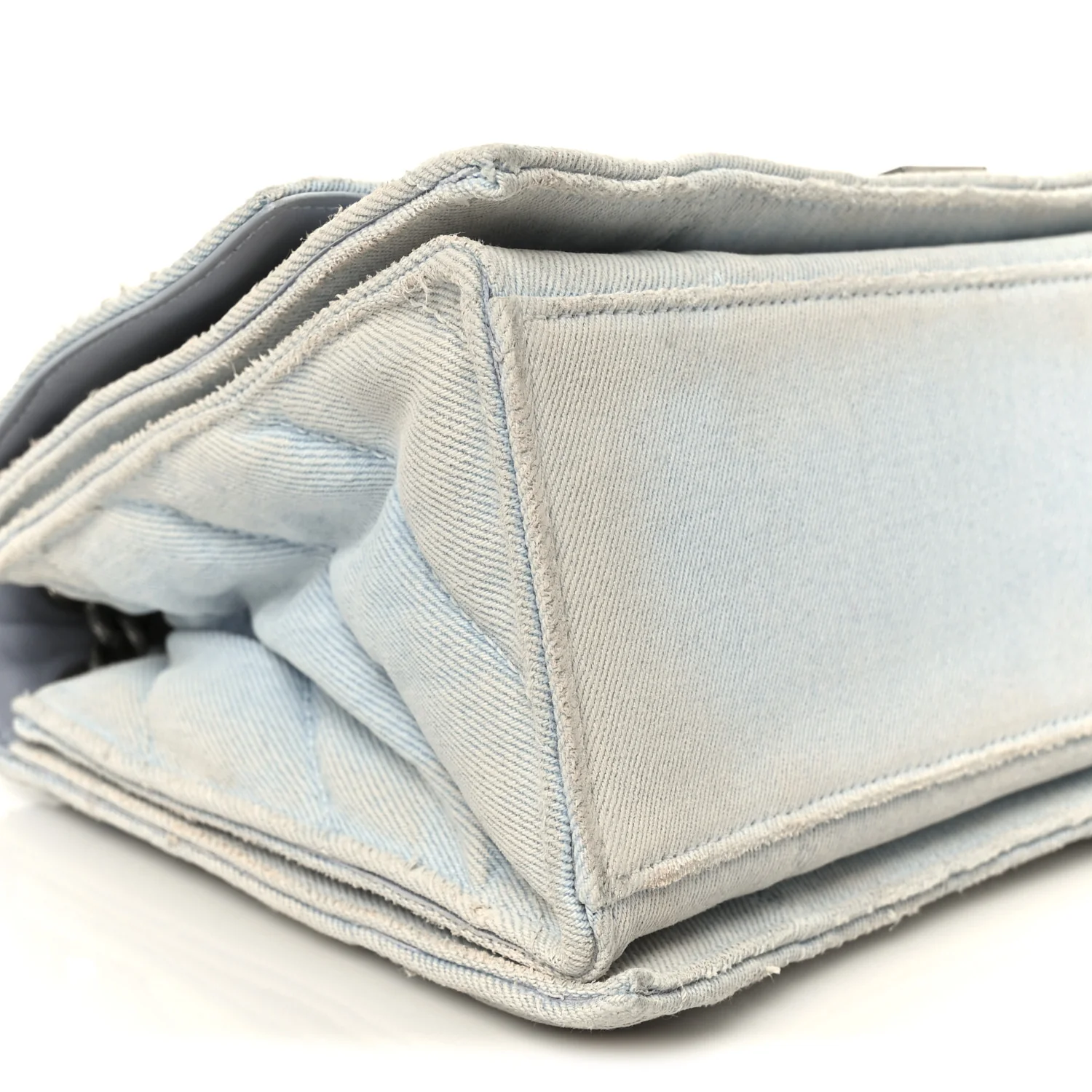 Crushed Washed Denim Quilted Medium Crush Chain Bag Pale Blue - Image 9