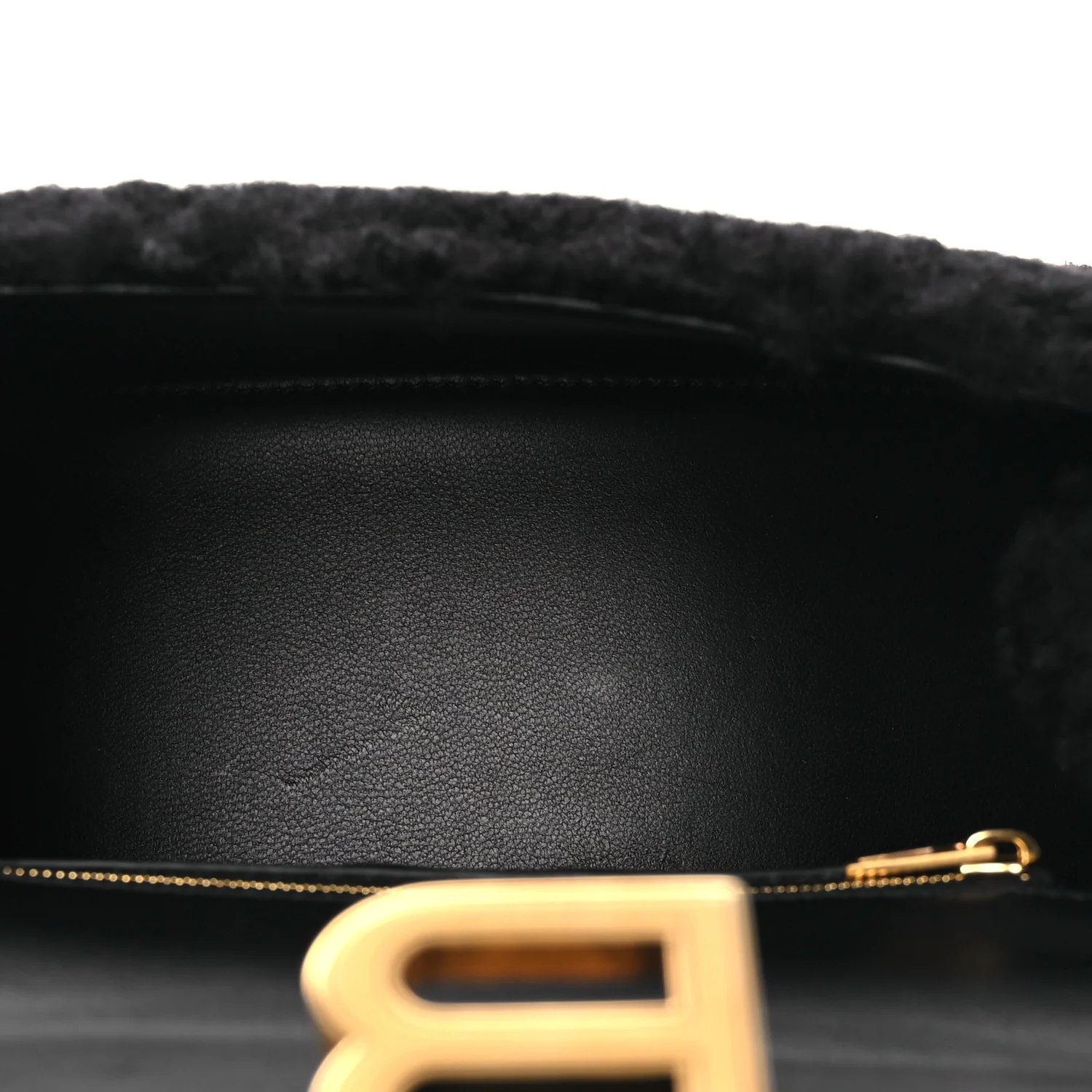 Curly Faux Shearling Small Hourglass Top Handle Bag Black - Image 5