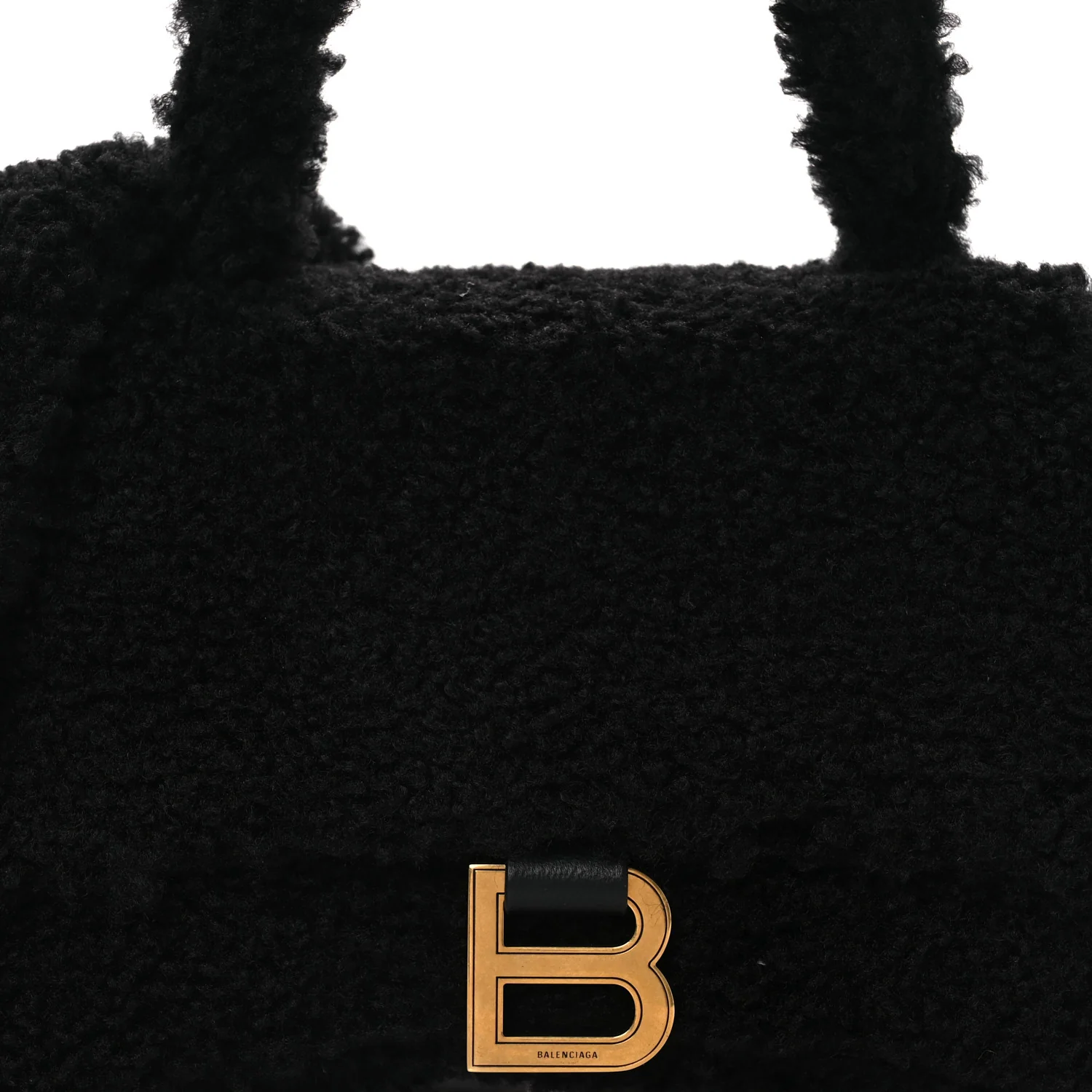 Curly Faux Shearling Small Hourglass Top Handle Bag Black - Image 9