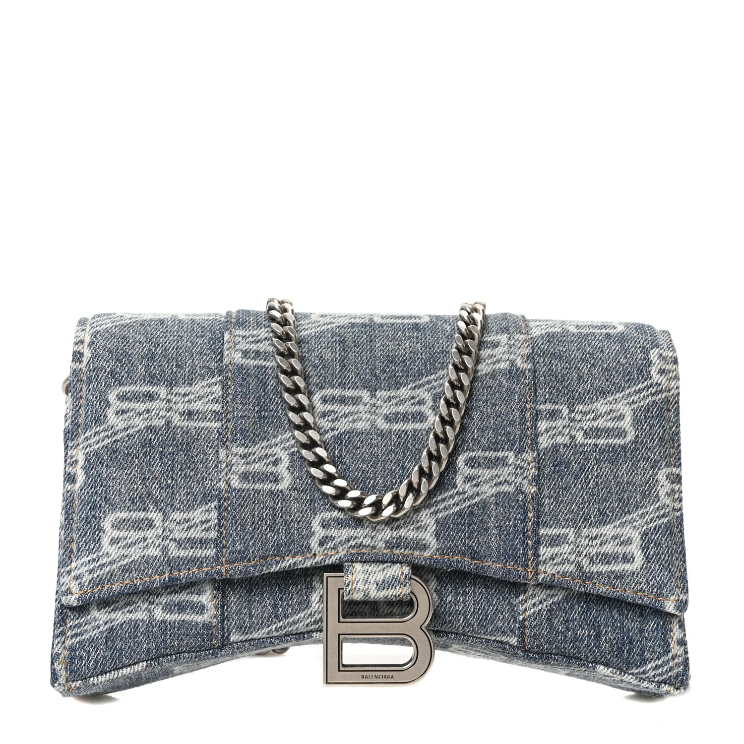 Denim BB Monogram Hourglass Chain Bag Blue