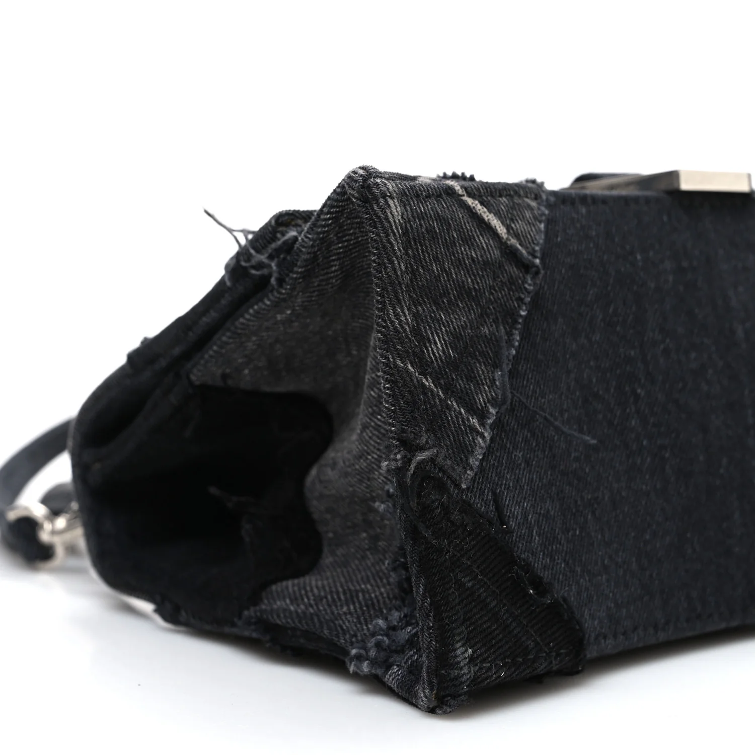 Denim Patchwork Small Hourglass Top Handle Bag Washed Black - Image 10