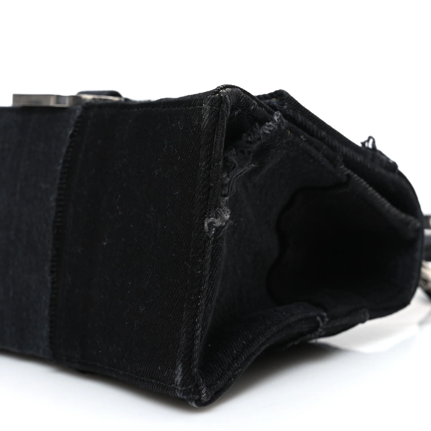 Denim Patchwork Small Hourglass Top Handle Bag Washed Black - Image 11