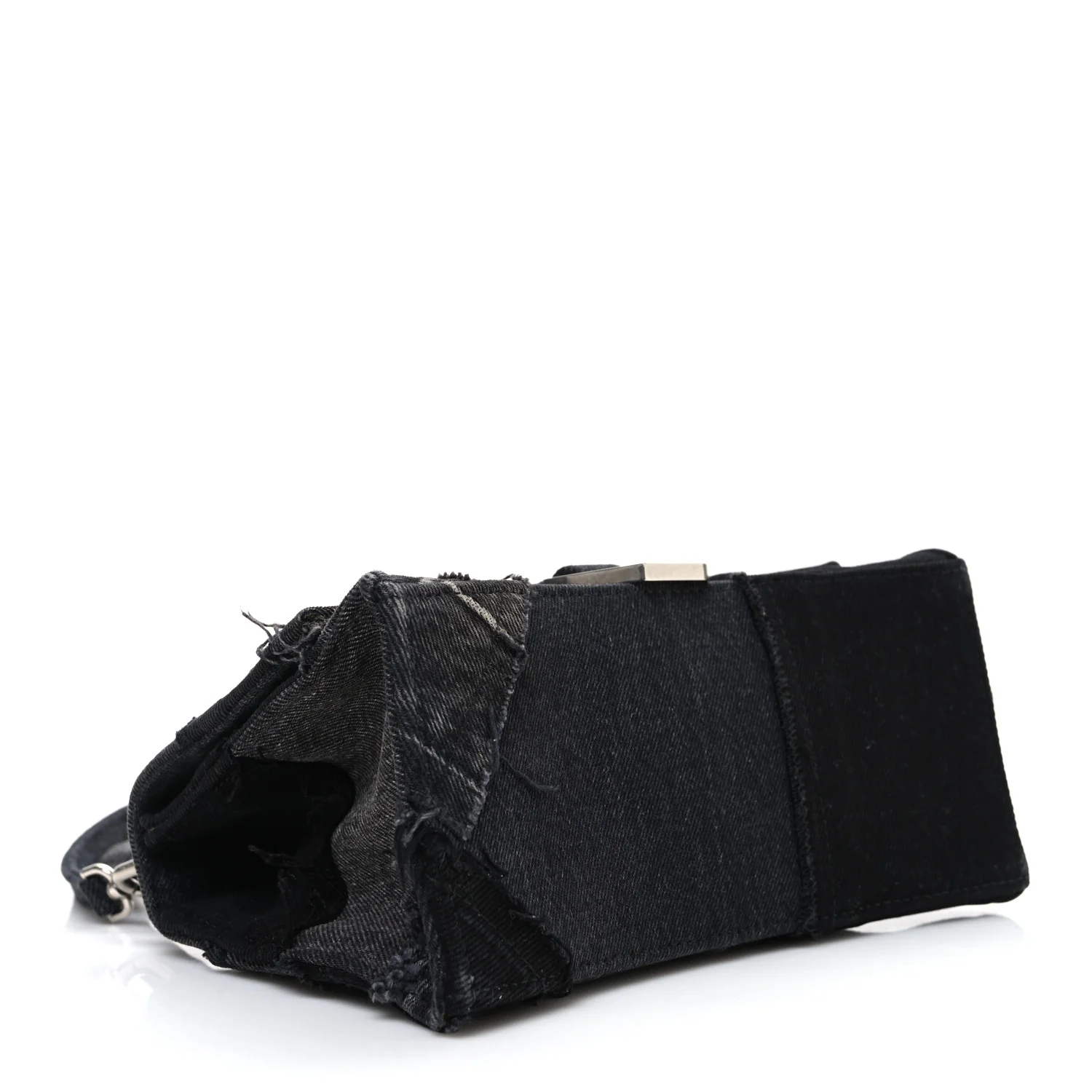 Denim Patchwork Small Hourglass Top Handle Bag Washed Black - Image 4