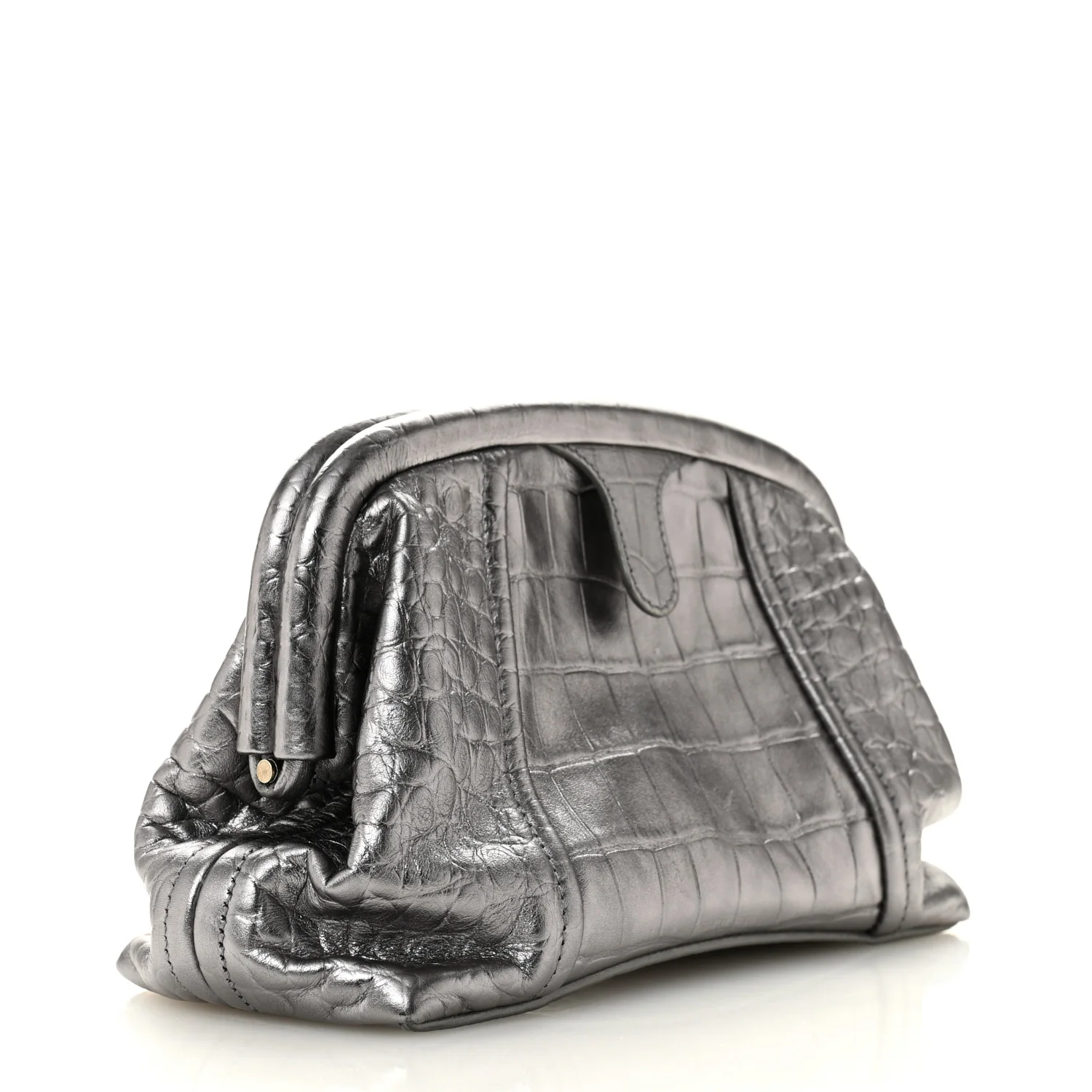 Extra Supple Calfskin Crocodile Embossed Editor Clutch Silver - Image 3