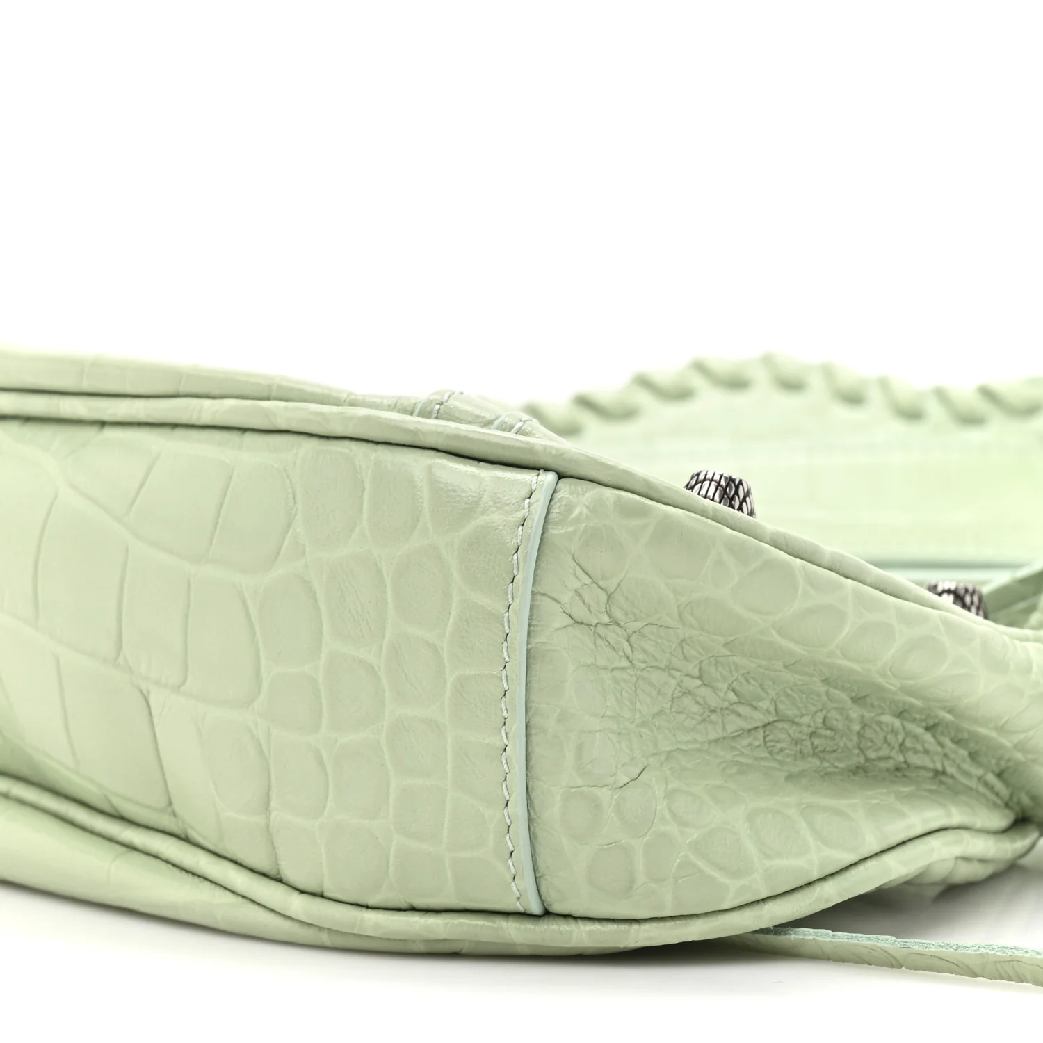 Extra Supple Calfskin Crocodile Embossed Le Cagole Shoulder Bag XS Light Green - Image 10