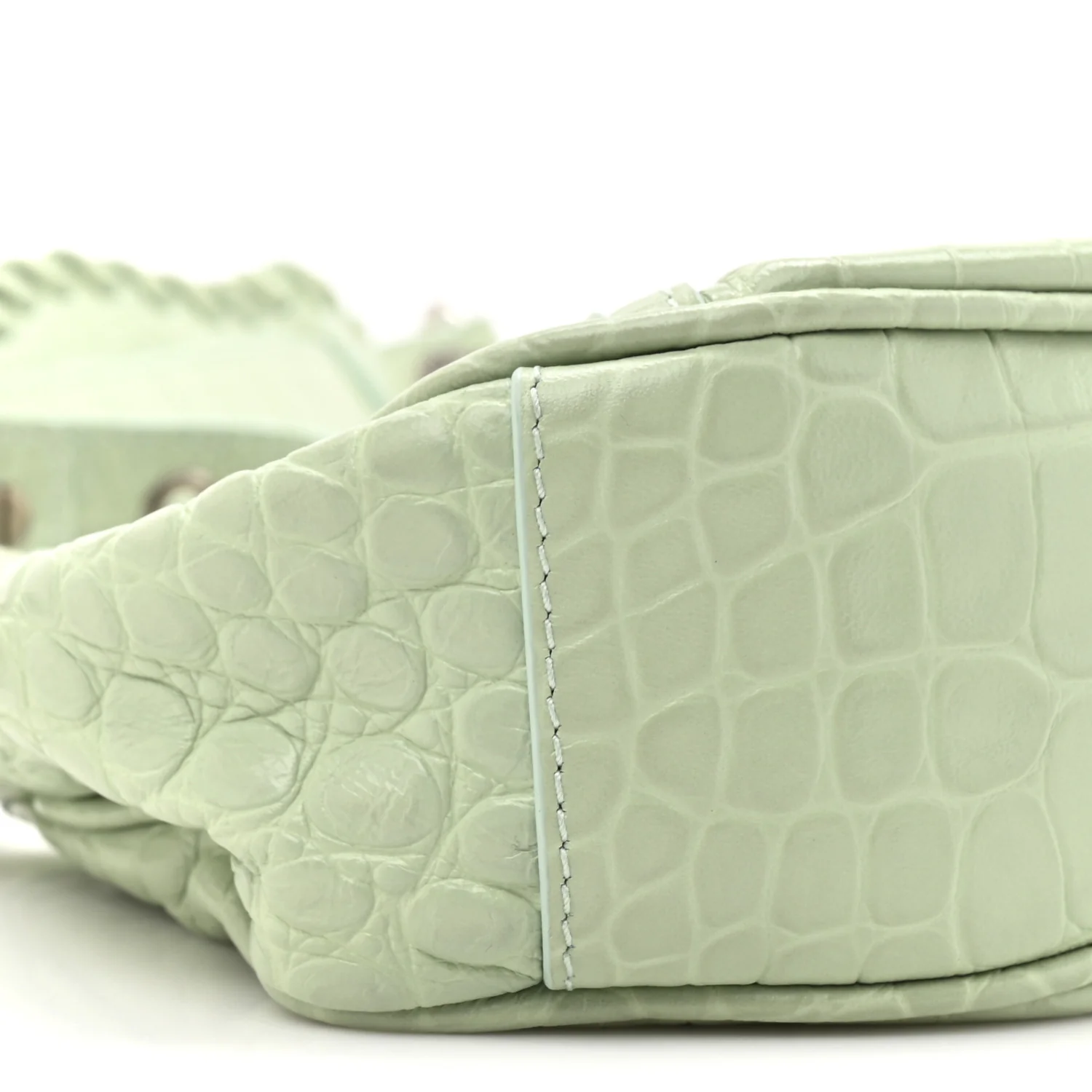 Extra Supple Calfskin Crocodile Embossed Le Cagole Shoulder Bag XS Light Green - Image 11