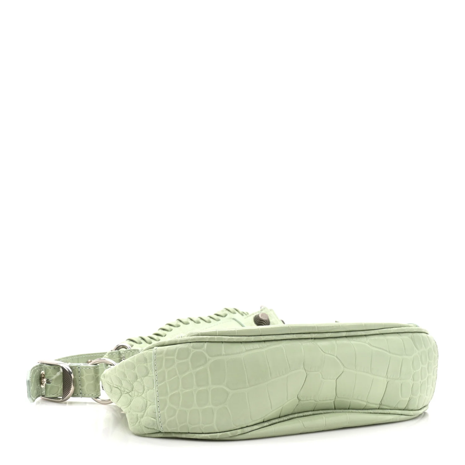 Extra Supple Calfskin Crocodile Embossed Le Cagole Shoulder Bag XS Light Green - Image 5