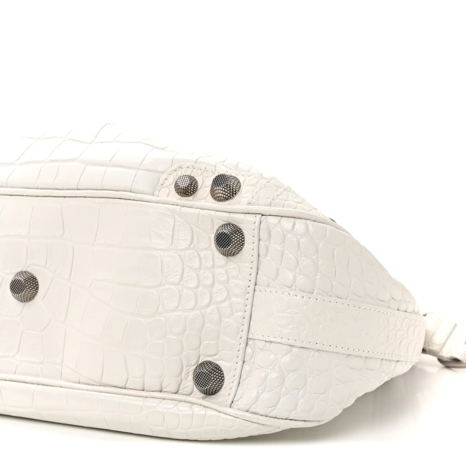 Extra Supple Calfskin Crocodile Embossed Medium Le Cagole Shoulder Bag White - Image 10