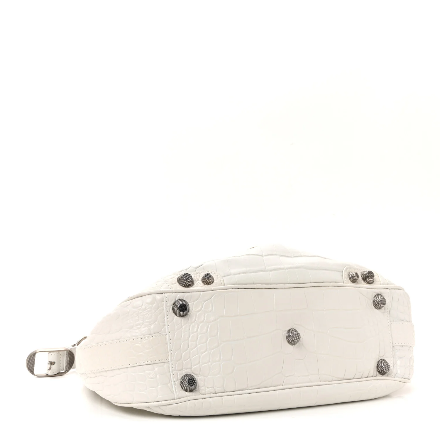 Extra Supple Calfskin Crocodile Embossed Medium Le Cagole Shoulder Bag White - Image 4