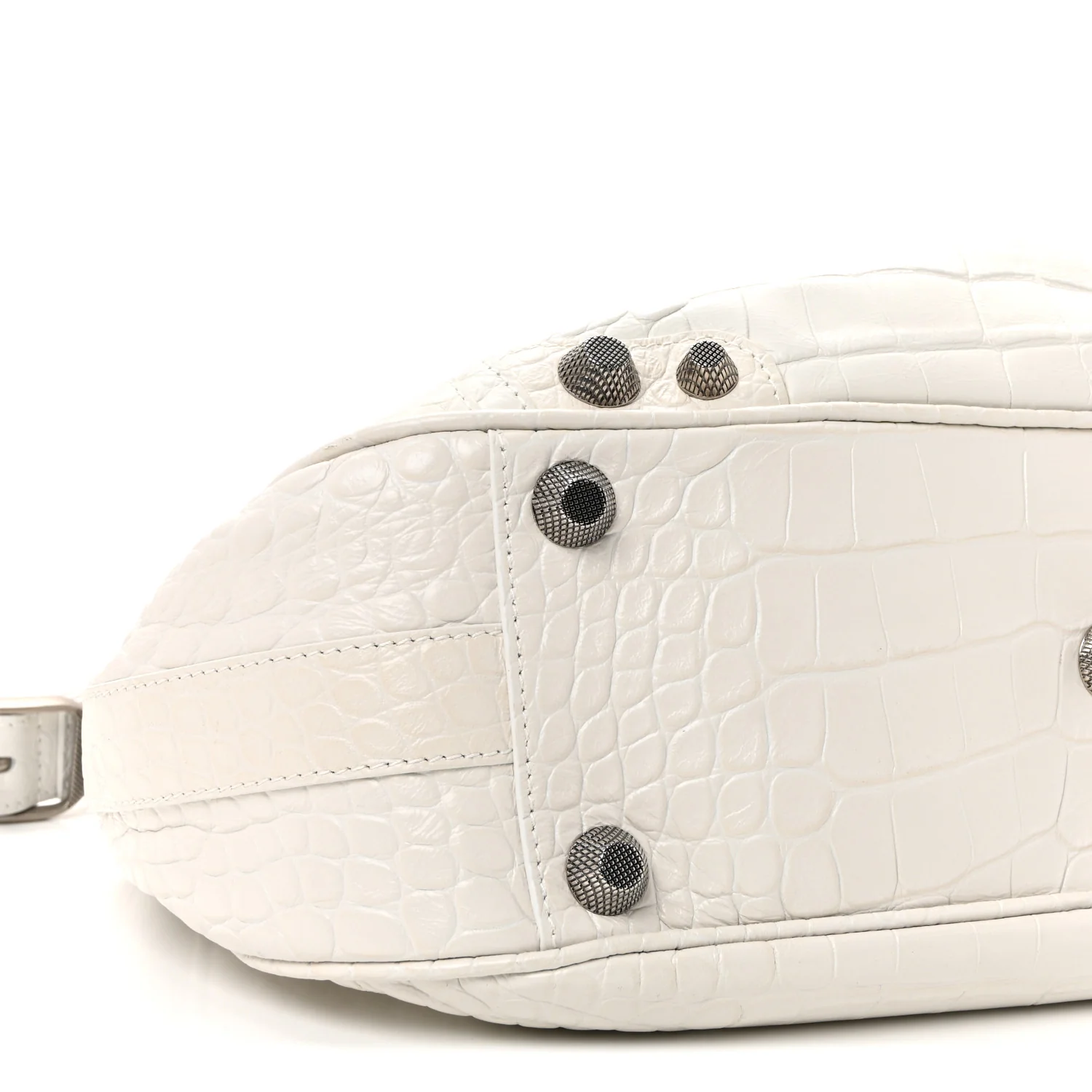 Extra Supple Calfskin Crocodile Embossed Medium Le Cagole Shoulder Bag White - Image 9