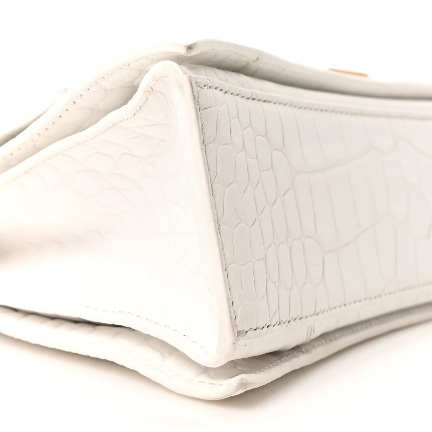 Extra Supple Calfskin Crocodile Embossed Small Crush Chain Bag Optic White - Image 9