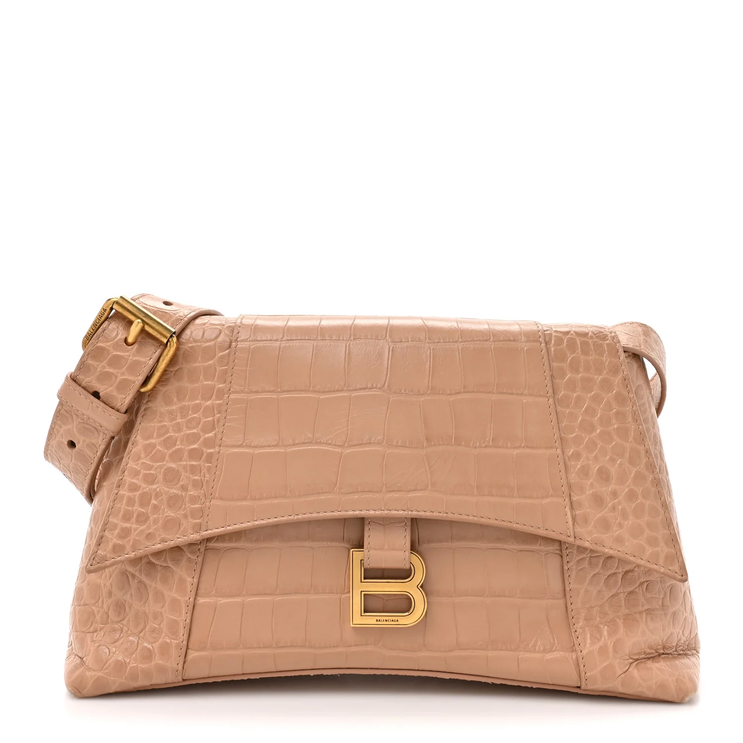 Extra Supple Calfskin Crocodile Embossed Small Downtown Shoulder Bag Nude Beige
