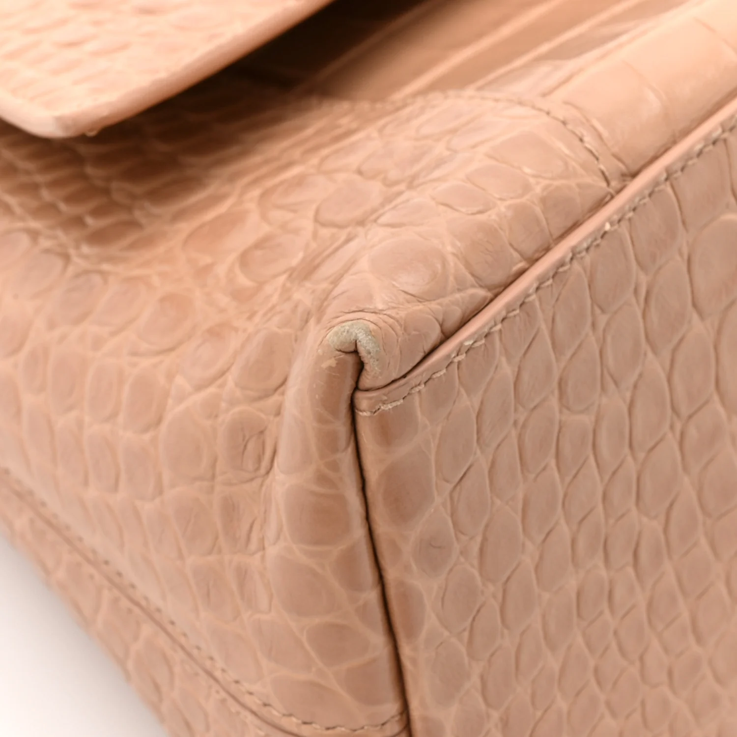Extra Supple Calfskin Crocodile Embossed Small Downtown Shoulder Bag Nude Beige - Image 10