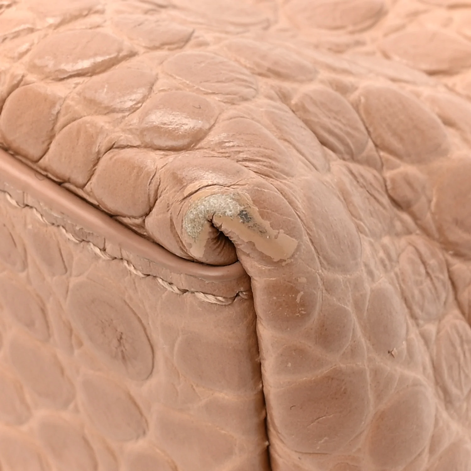 Extra Supple Calfskin Crocodile Embossed Small Downtown Shoulder Bag Nude Beige - Image 11