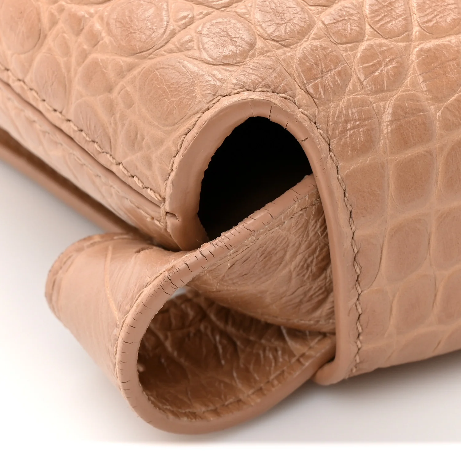 Extra Supple Calfskin Crocodile Embossed Small Downtown Shoulder Bag Nude Beige - Image 14