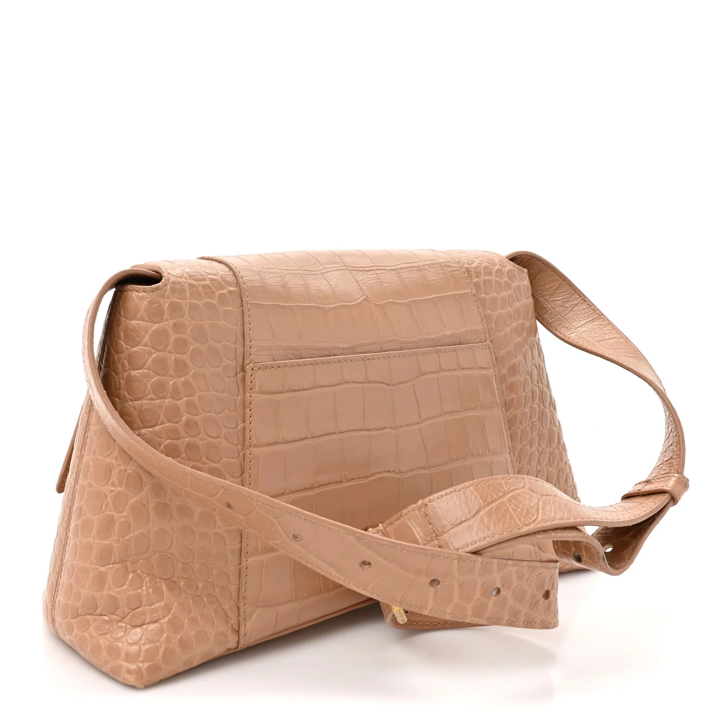 Extra Supple Calfskin Crocodile Embossed Small Downtown Shoulder Bag Nude Beige - Image 3