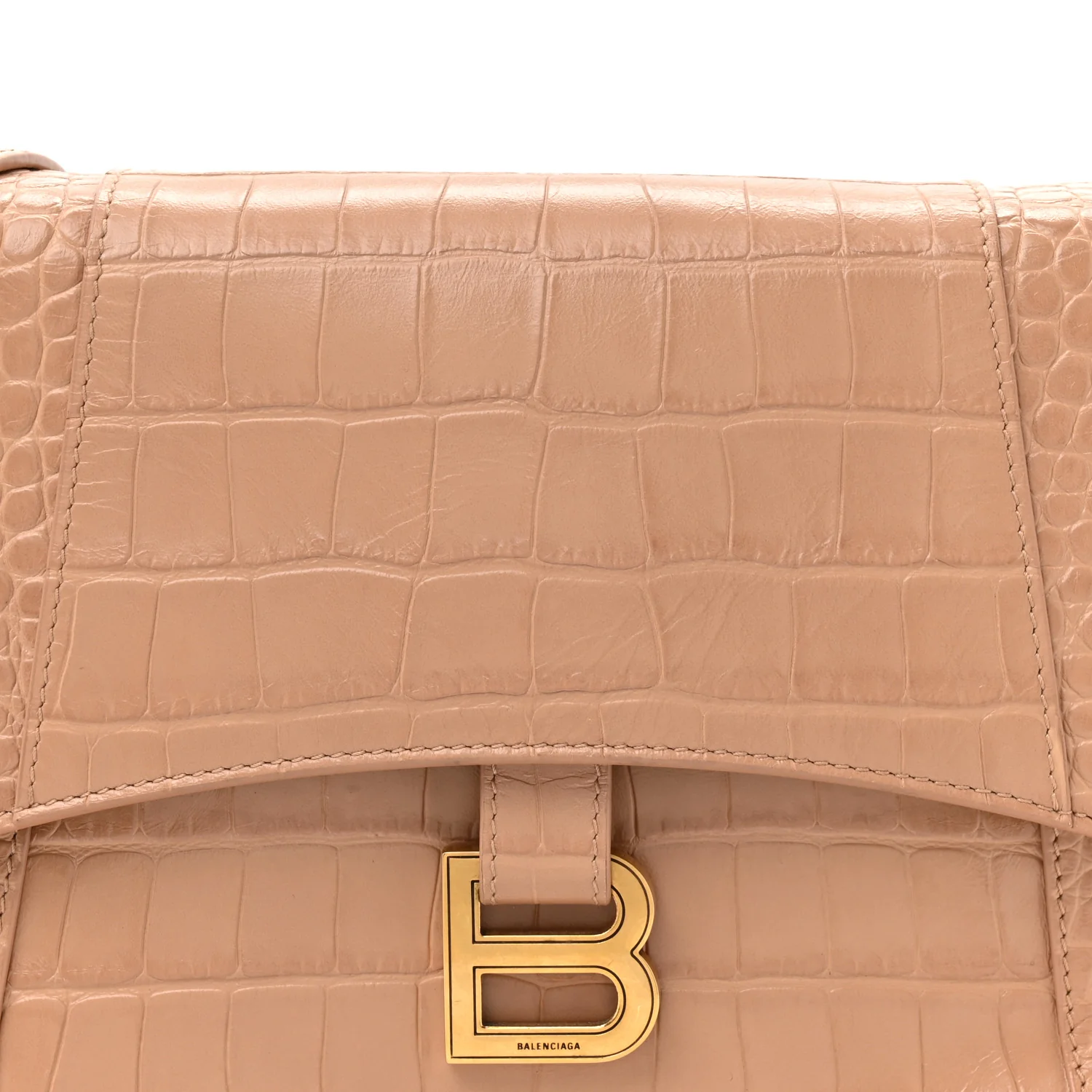Extra Supple Calfskin Crocodile Embossed Small Downtown Shoulder Bag Nude Beige - Image 8