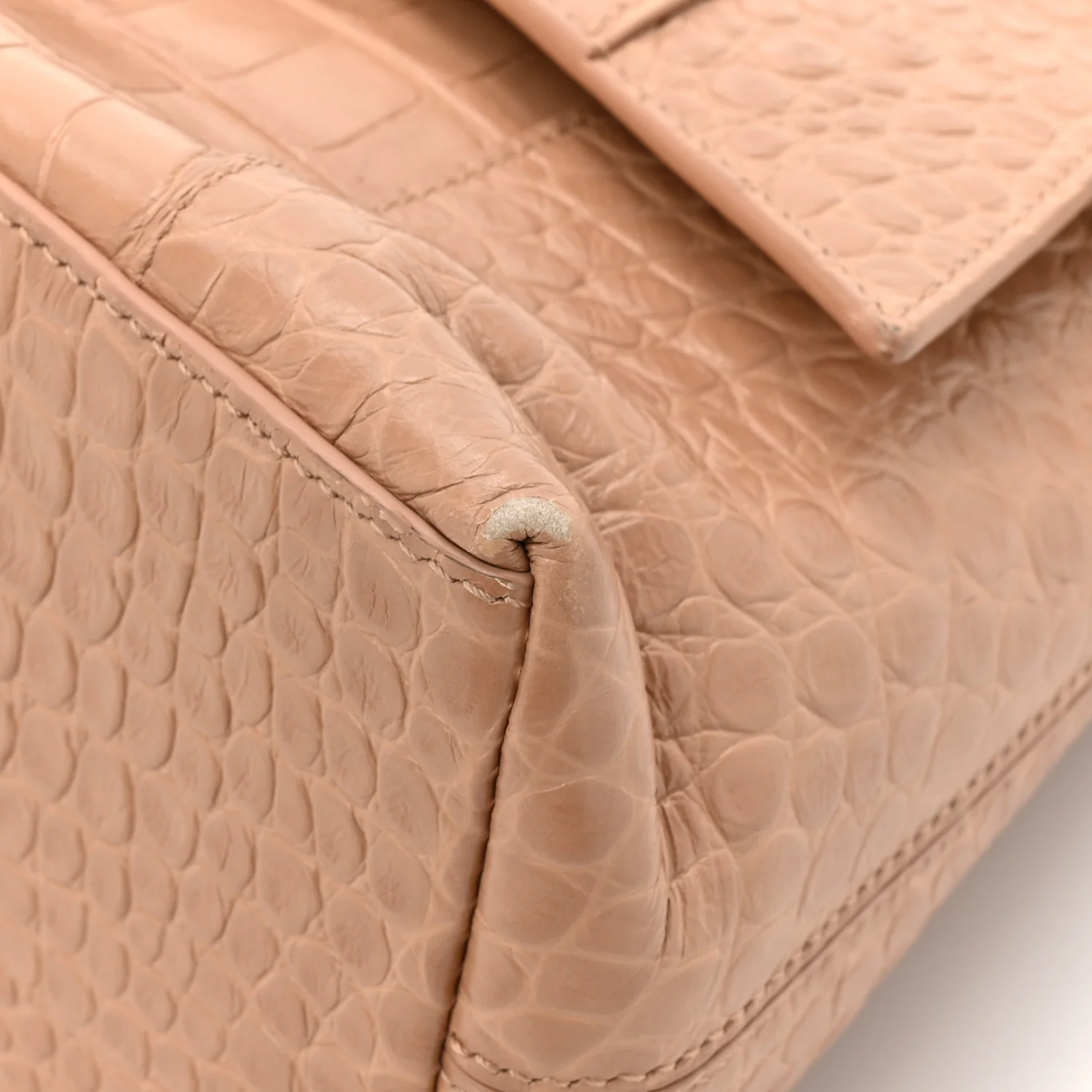 Extra Supple Calfskin Crocodile Embossed Small Downtown Shoulder Bag Nude Beige - Image 9