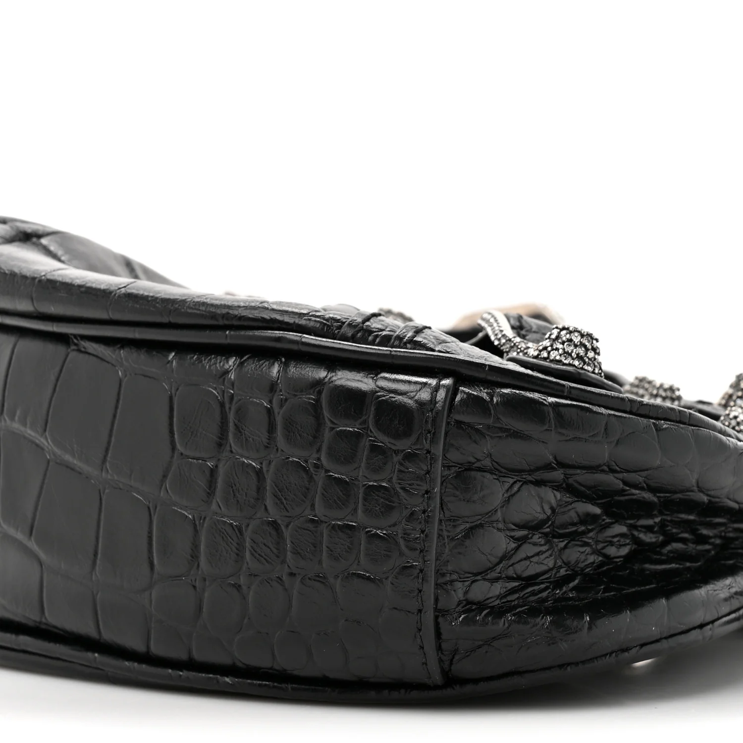 Extra Supple Calfskin Crystal Crocodile Embossed Le Cagole Shoulder Bag XS Black - Image 10