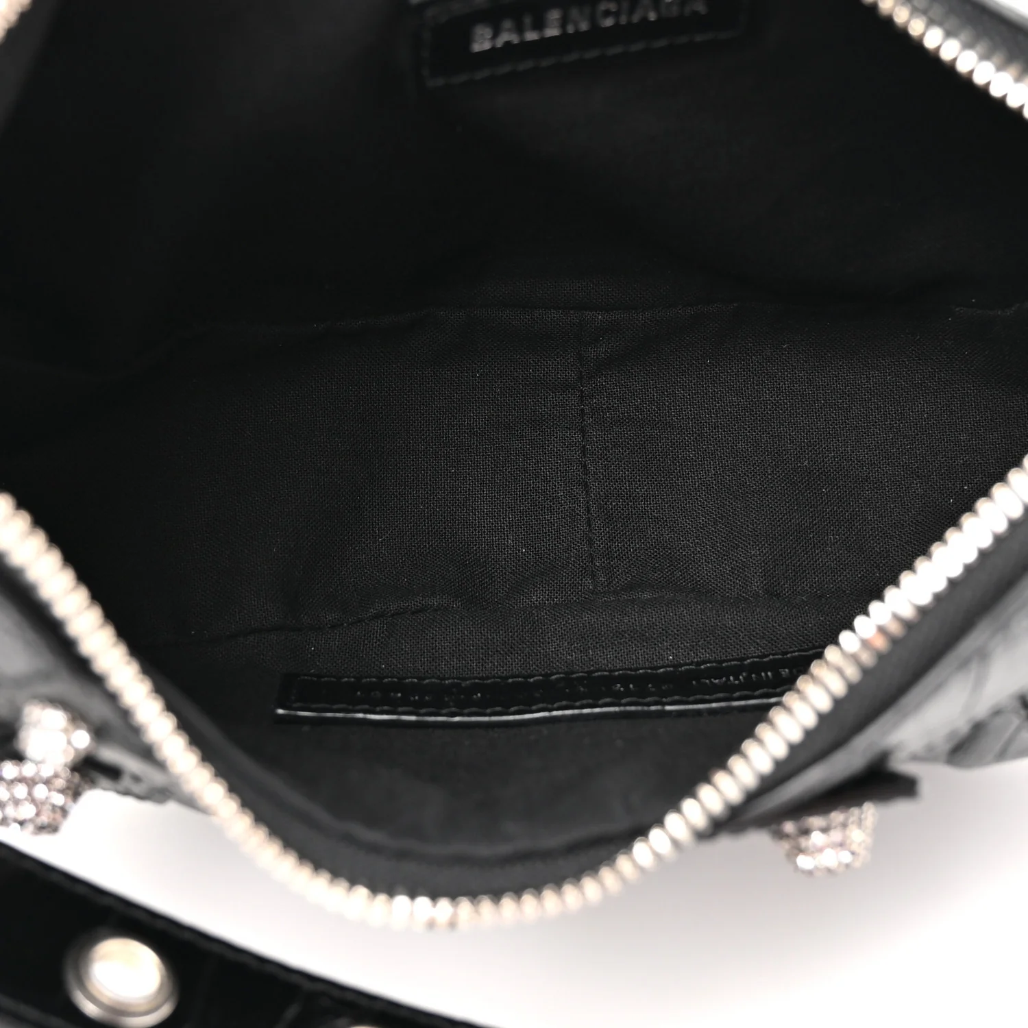 Extra Supple Calfskin Crystal Crocodile Embossed Le Cagole Shoulder Bag XS Black - Image 6