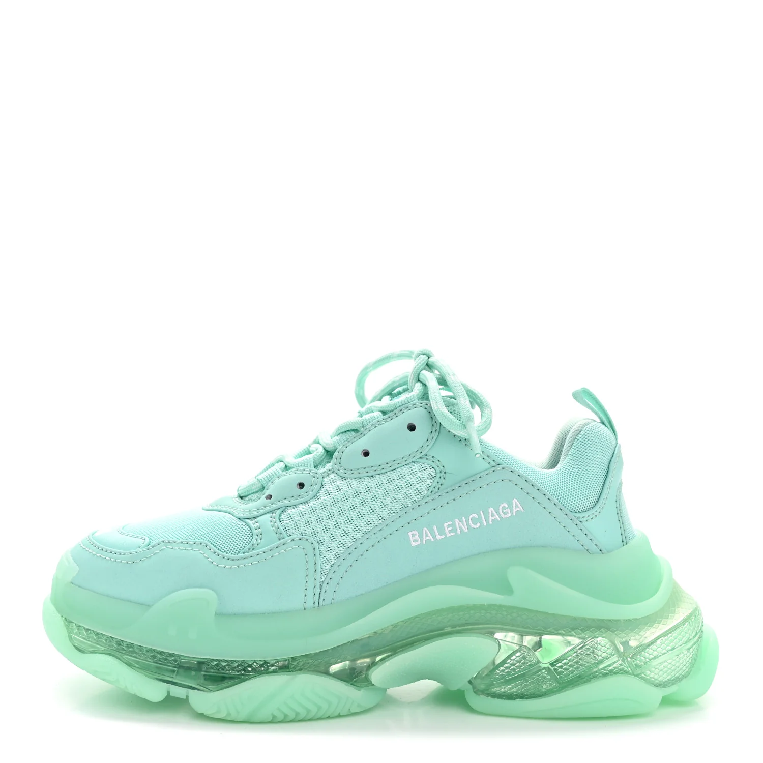 Fabric Mesh Clear Sole Womens Triple S Sneakers 38 Mint