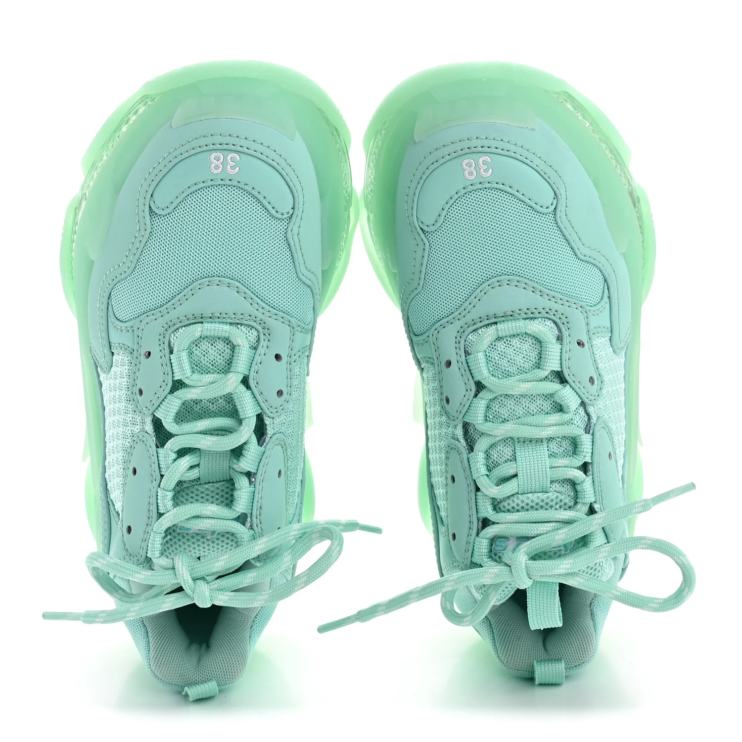 Fabric Mesh Clear Sole Womens Triple S Sneakers 38 Mint - Image 2