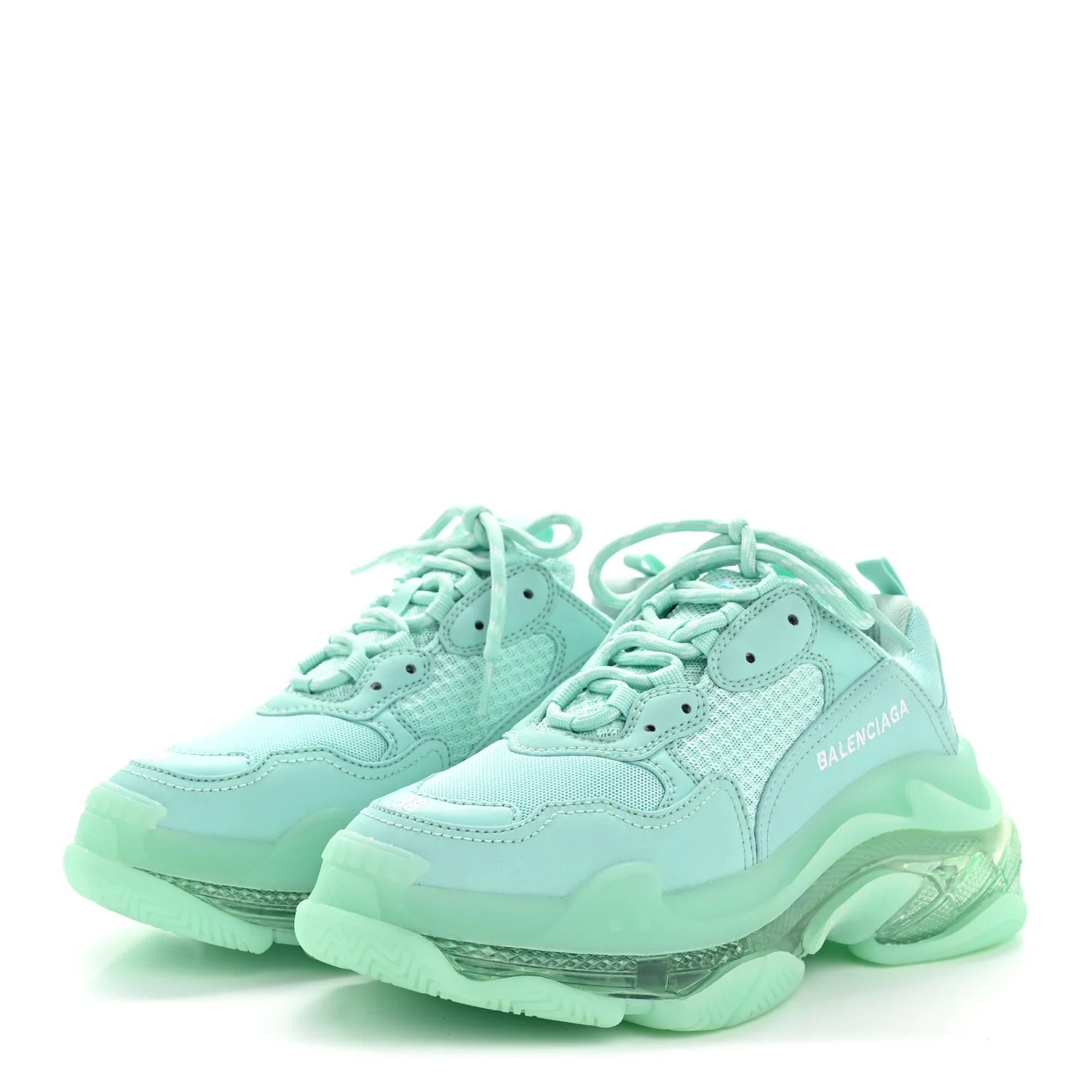 Fabric Mesh Clear Sole Womens Triple S Sneakers 38 Mint - Image 4