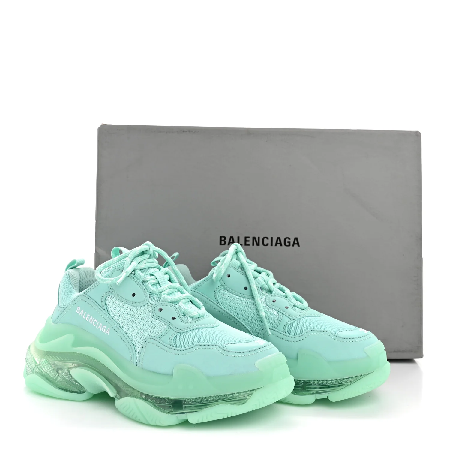 Fabric Mesh Clear Sole Womens Triple S Sneakers 38 Mint - Image 9