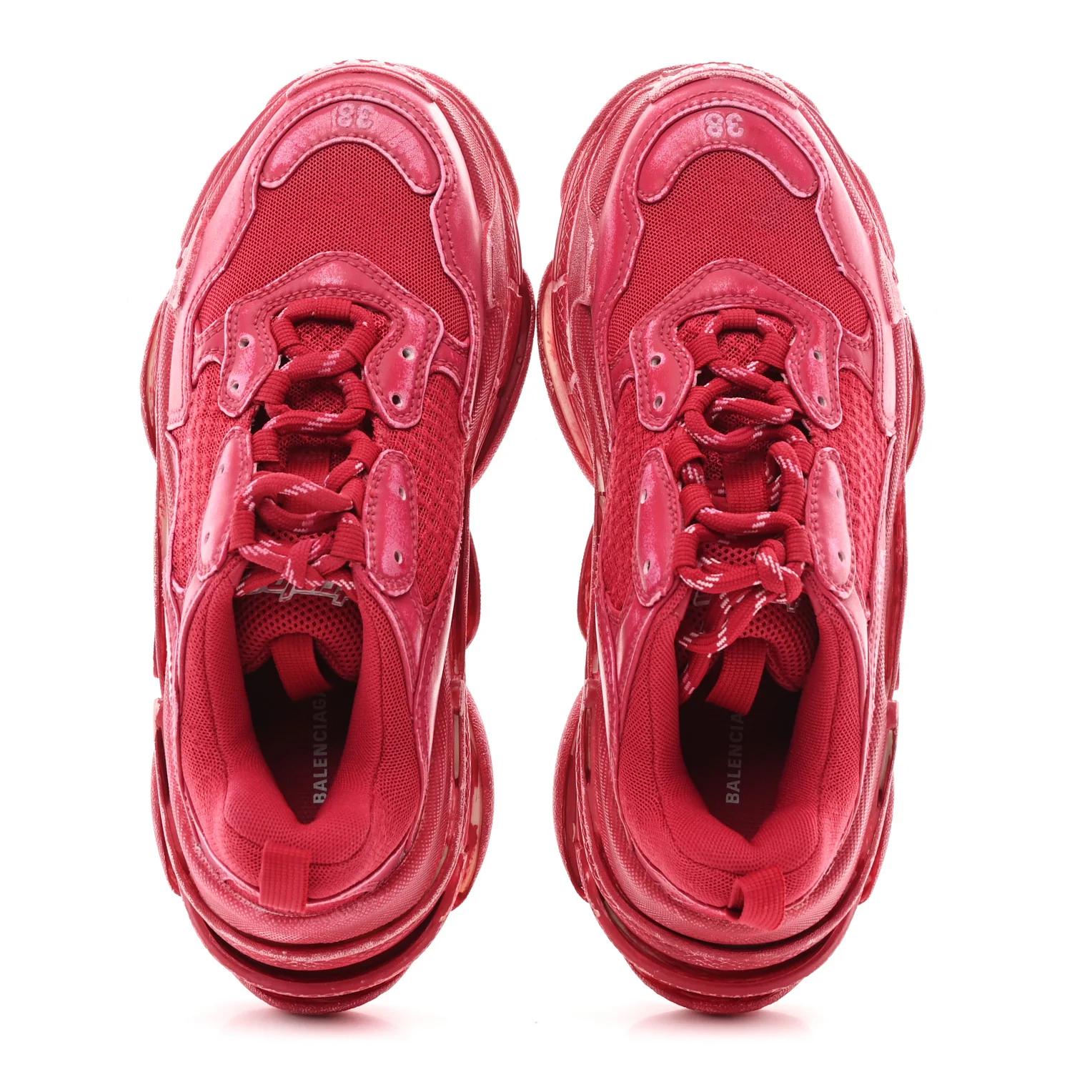 Fabric Mesh Faded Washed Womens Triple S Sneakers 38 Red - Image 2