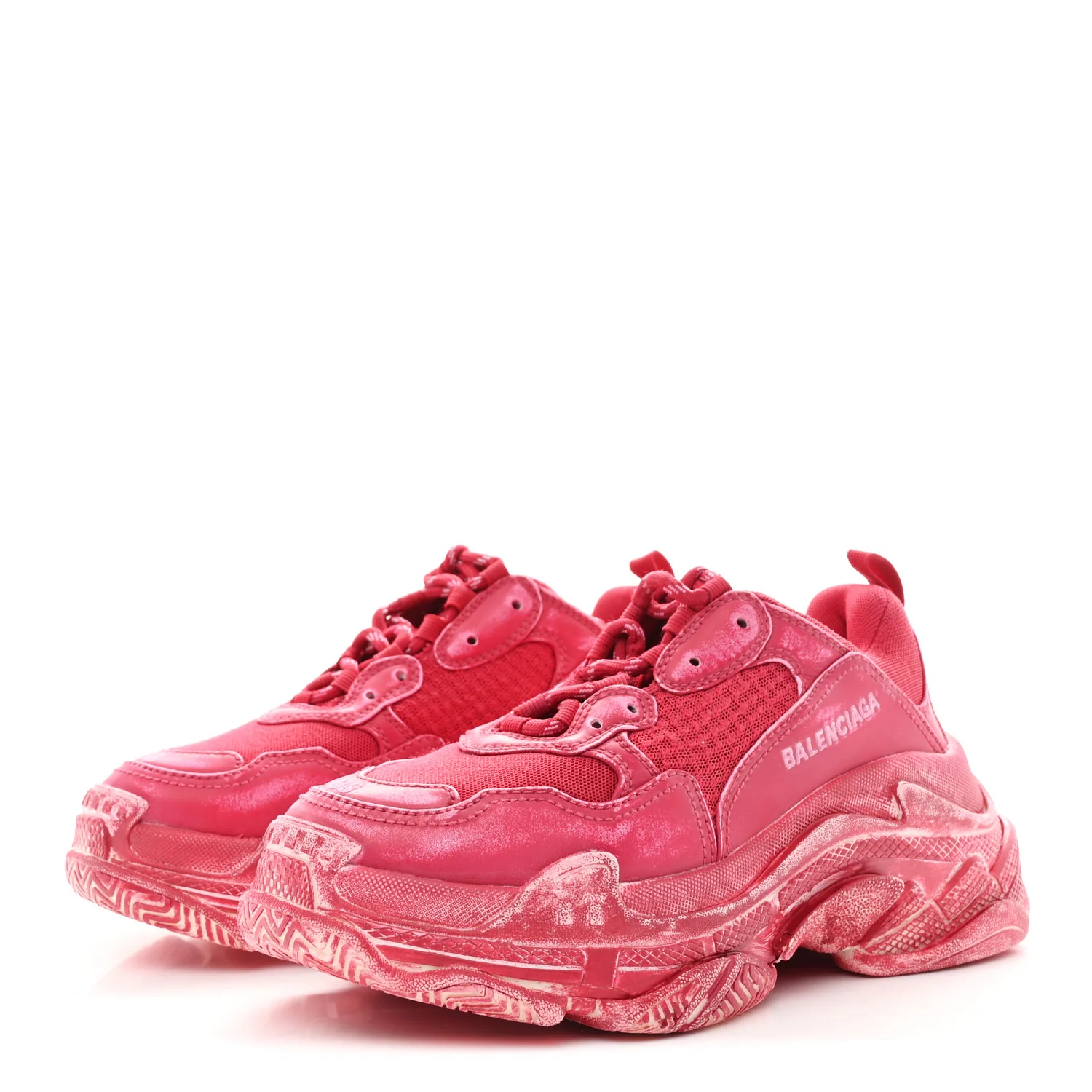 Fabric Mesh Faded Washed Womens Triple S Sneakers 38 Red - Image 4