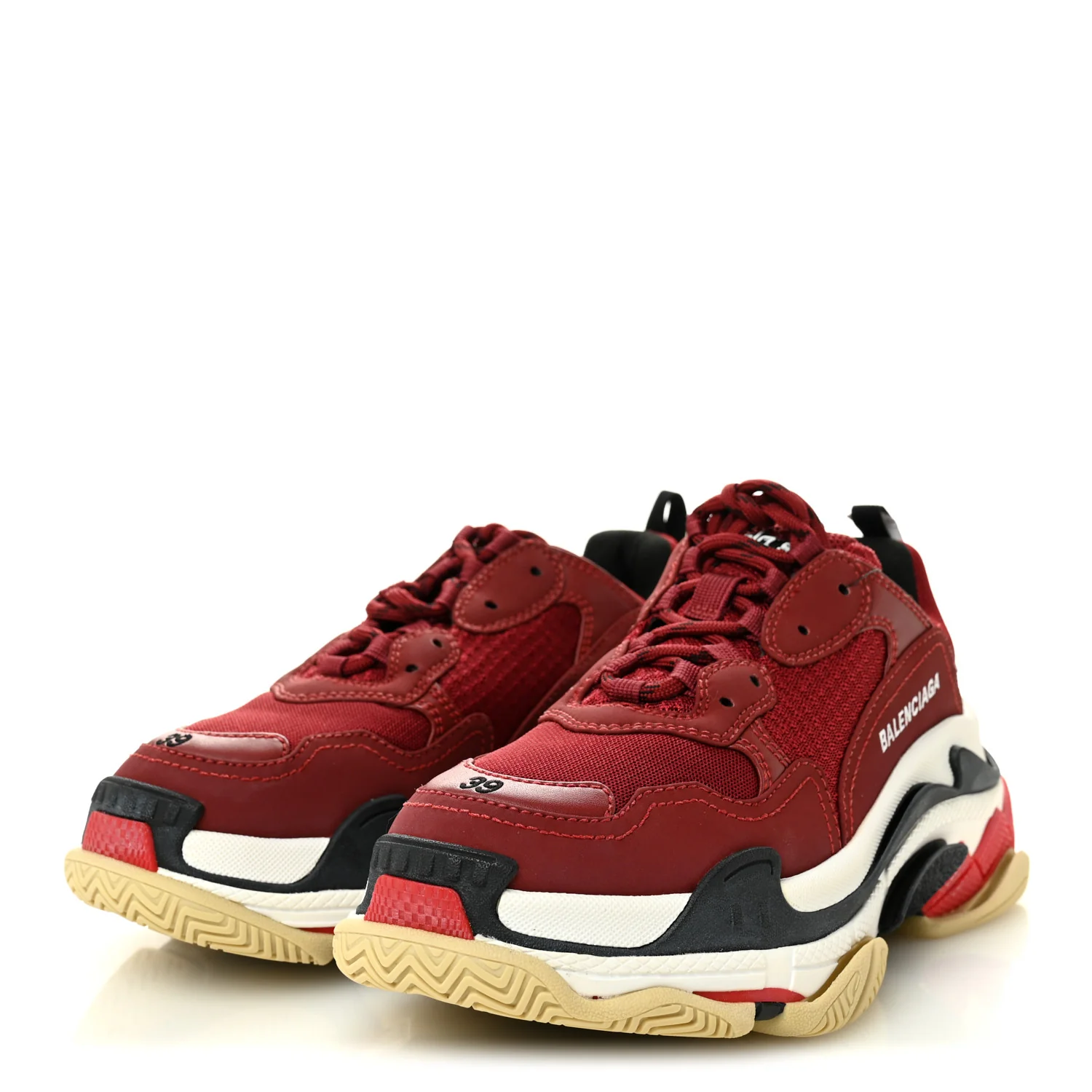 Fabric Mesh Washed Effect Womens Triple S Sneakers 39 Bordeaux Tricolor - Image 3
