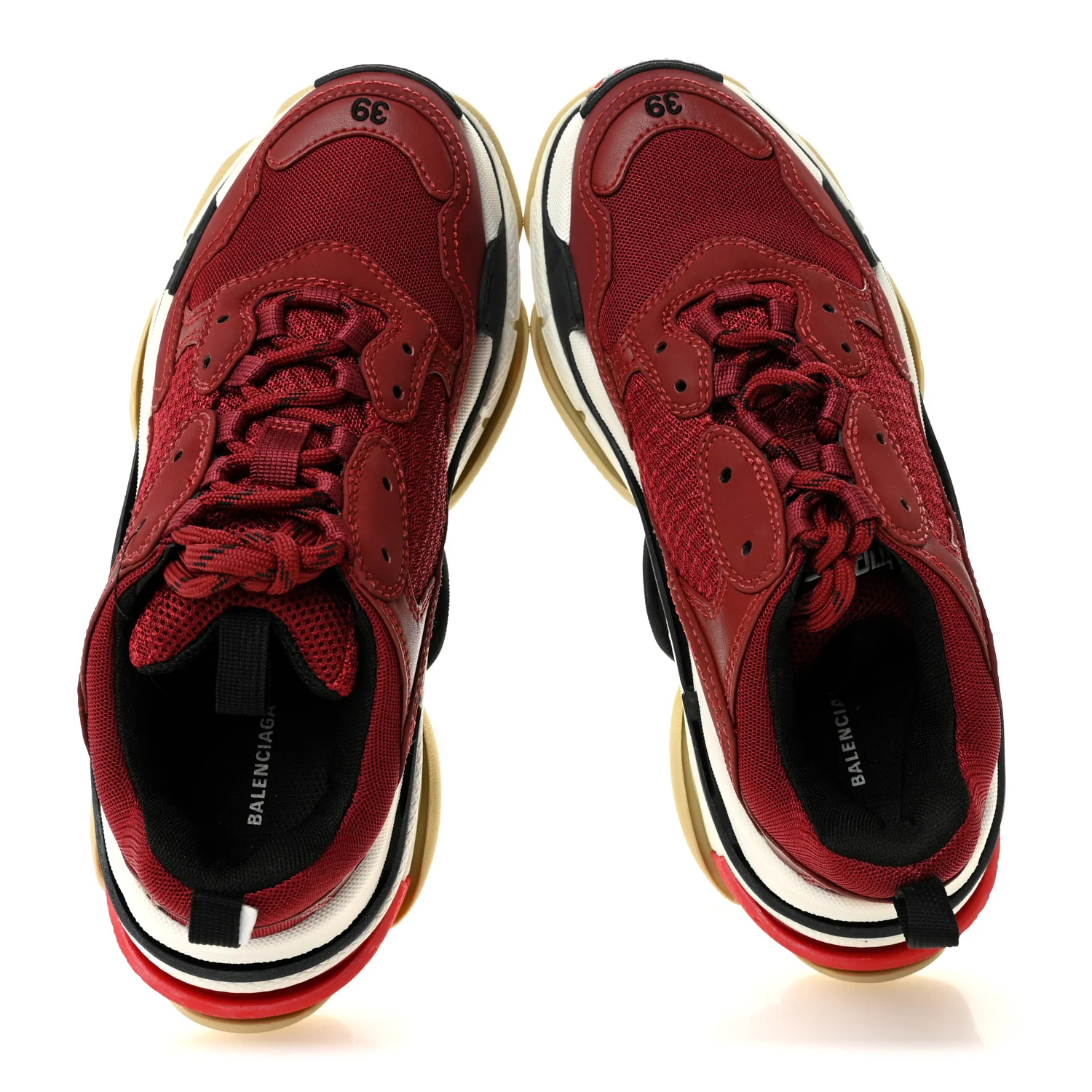 Fabric Mesh Washed Effect Womens Triple S Sneakers 39 Bordeaux Tricolor - Image 5