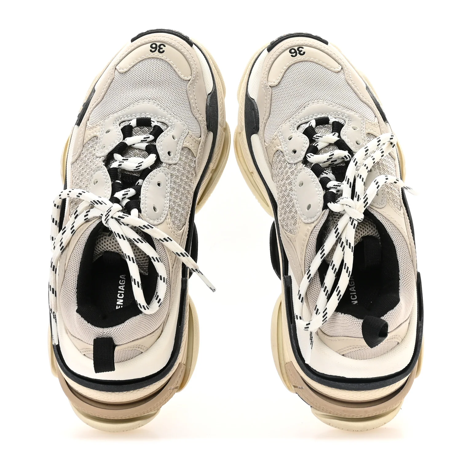 Fabric Mesh Womens Triple S Sneakers 36 Beige Black - Image 2