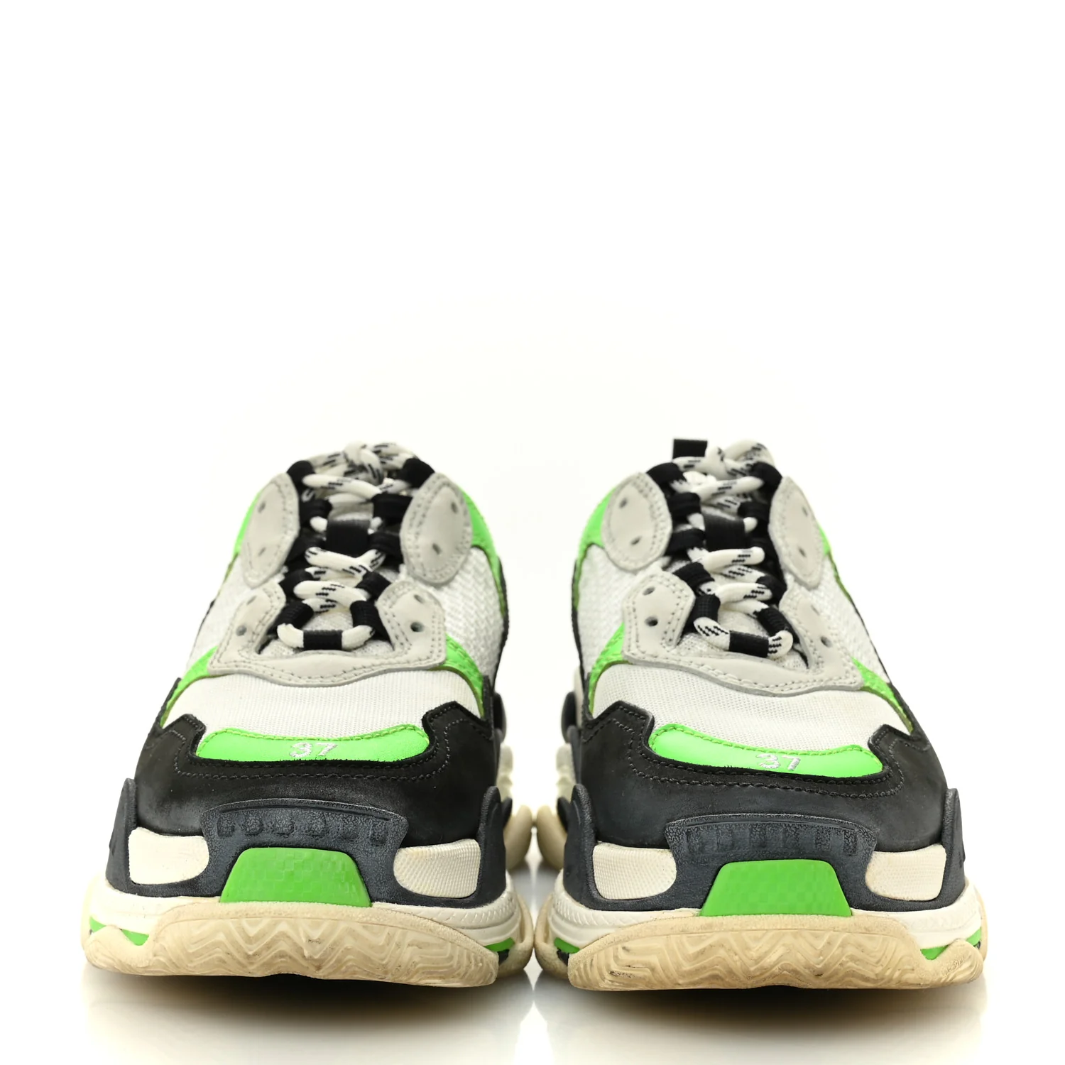 Fabric Mesh Womens Triple S Sneakers 37 White Green Fluo Black - Image 3