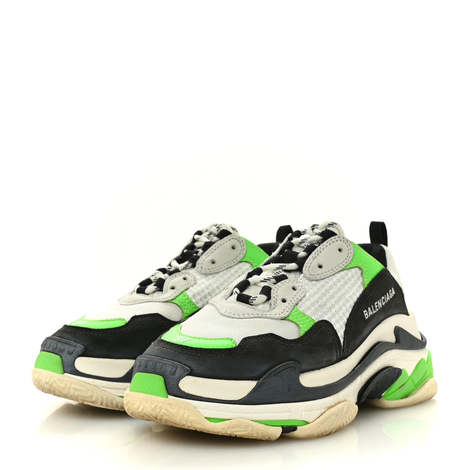Fabric Mesh Womens Triple S Sneakers 37 White Green Fluo Black - Image 4
