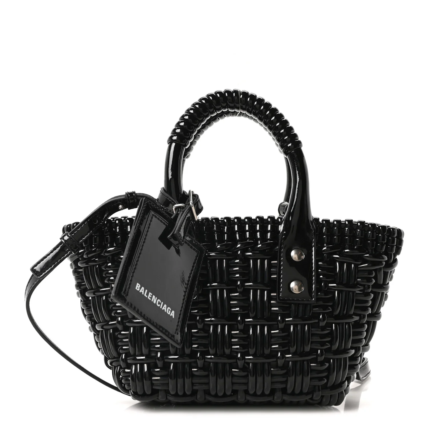 Faux Calfskin Braided Varnished XXS Bistro Basket Black