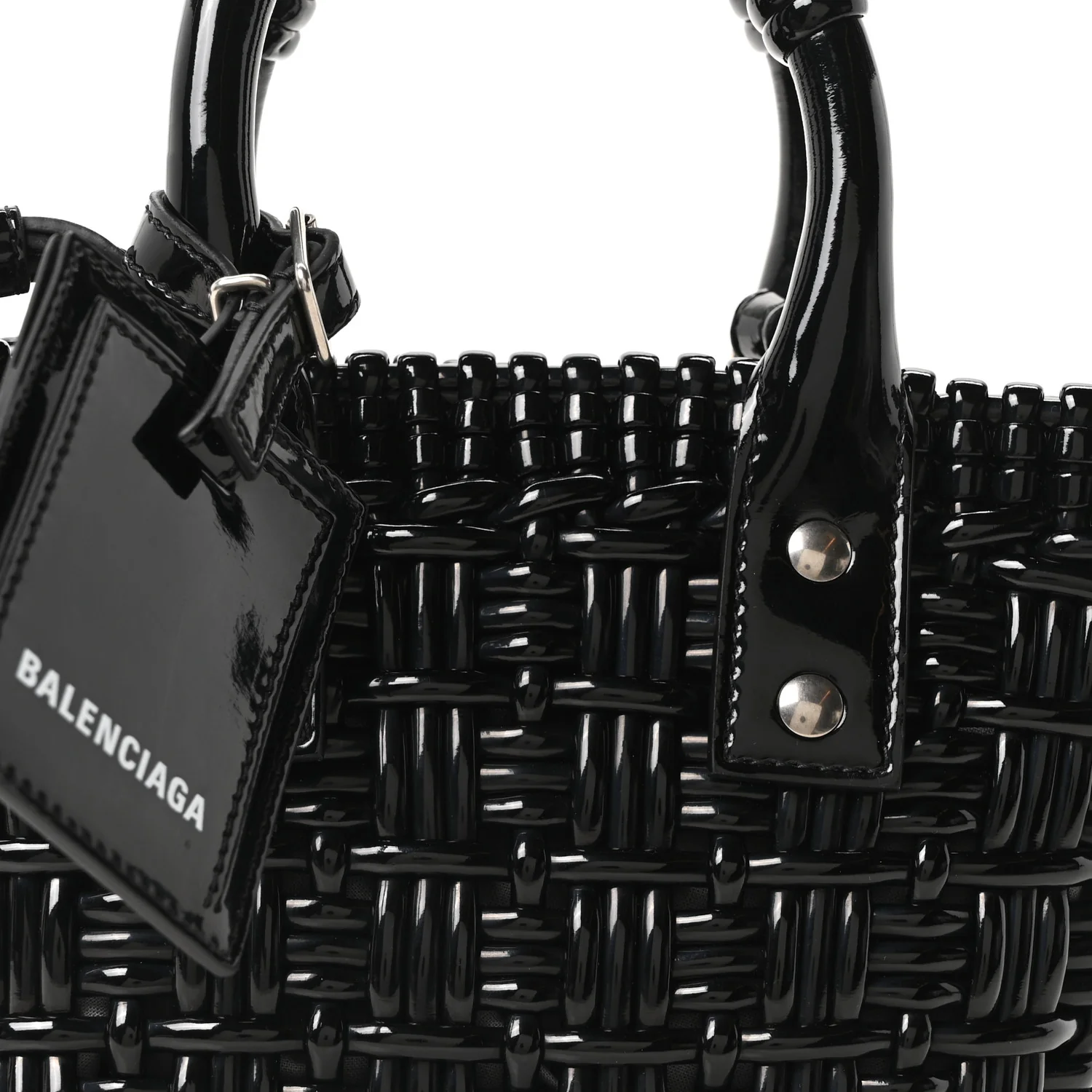 Faux Calfskin Braided Varnished XXS Bistro Basket Black - Image 7