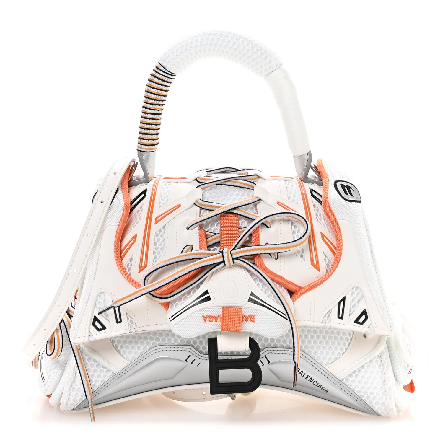 Faux Calfskin Fabric Glow In The Dark Small Sneakerhead Top Handle Bag White Orange