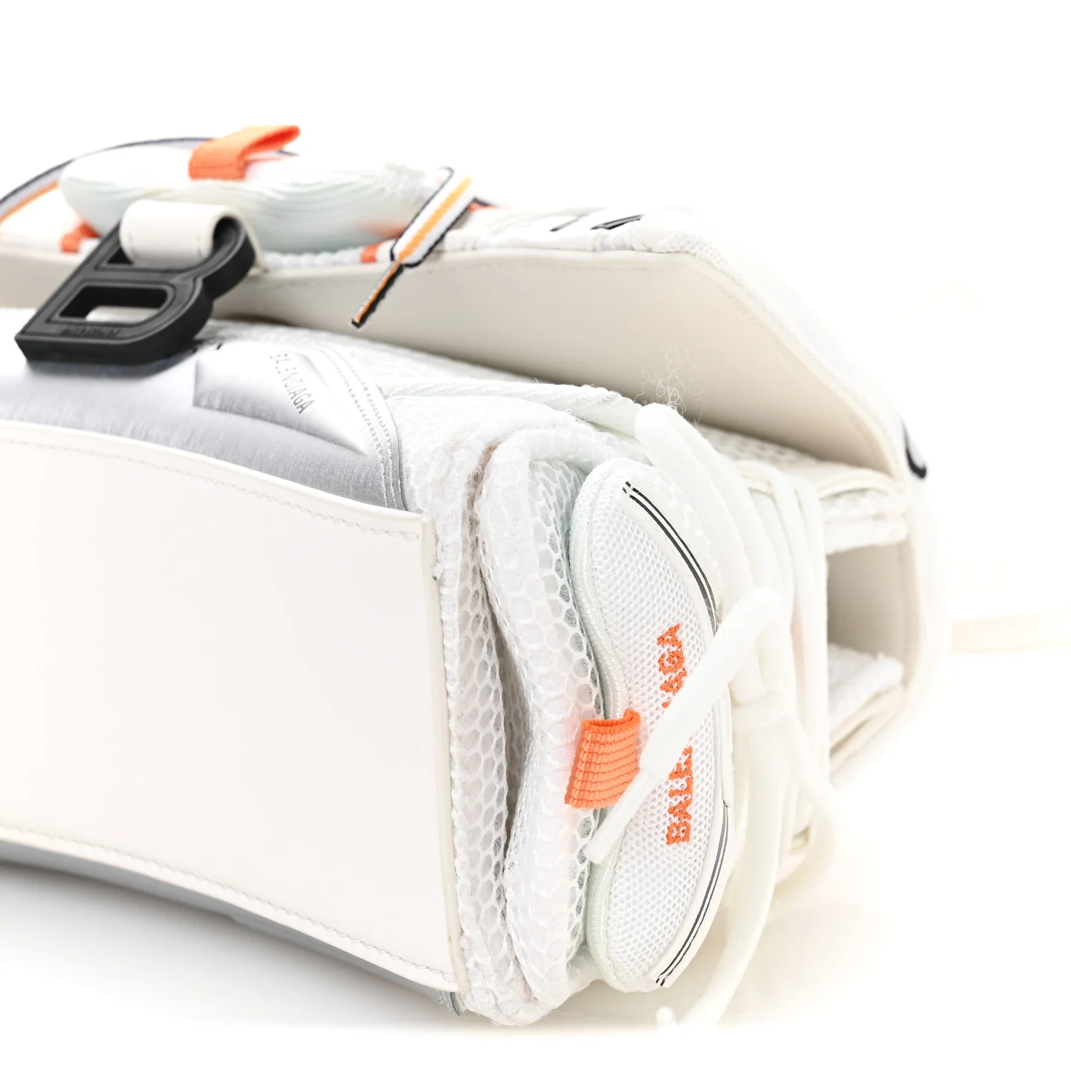 Faux Calfskin Fabric Glow In The Dark Small Sneakerhead Top Handle Bag White Orange - Image 10